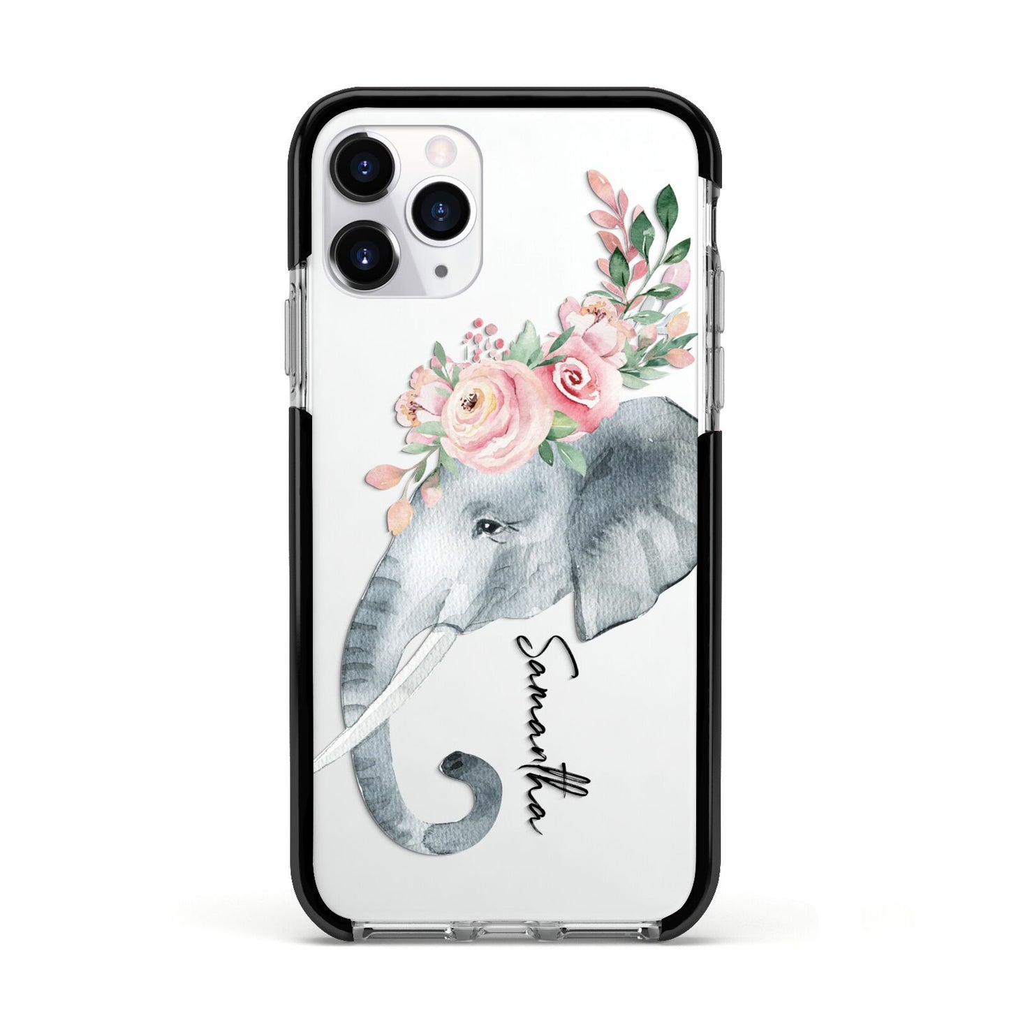 Personalised Elephant Apple iPhone 11 Pro in Silver with Black Impact Case