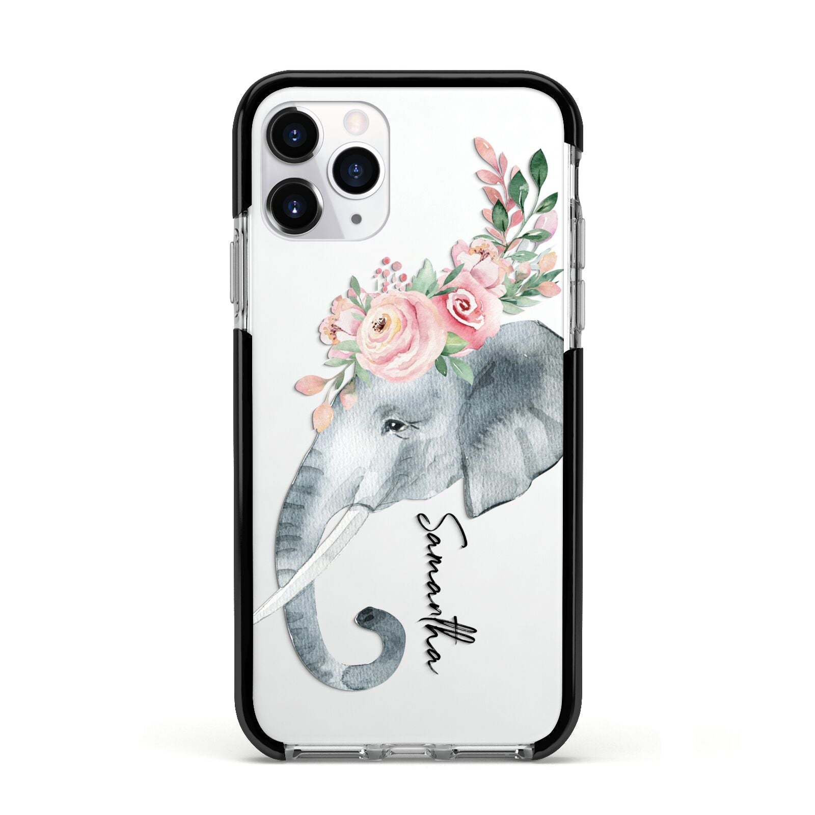 Personalised Elephant Apple iPhone 11 Pro in Silver with Black Impact Case