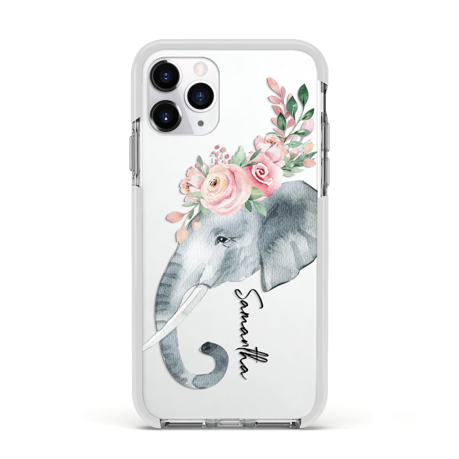 Personalised Elephant Apple iPhone 11 Pro in Silver with White Impact Case