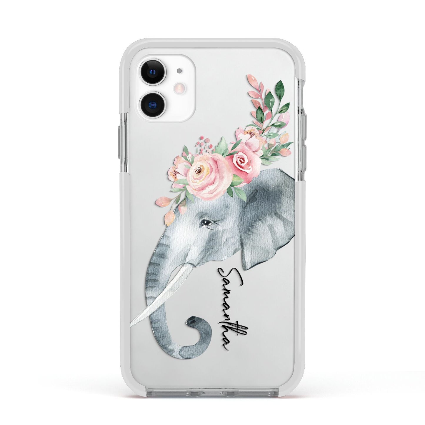 Personalised Elephant Apple iPhone 11 in White with White Impact Case