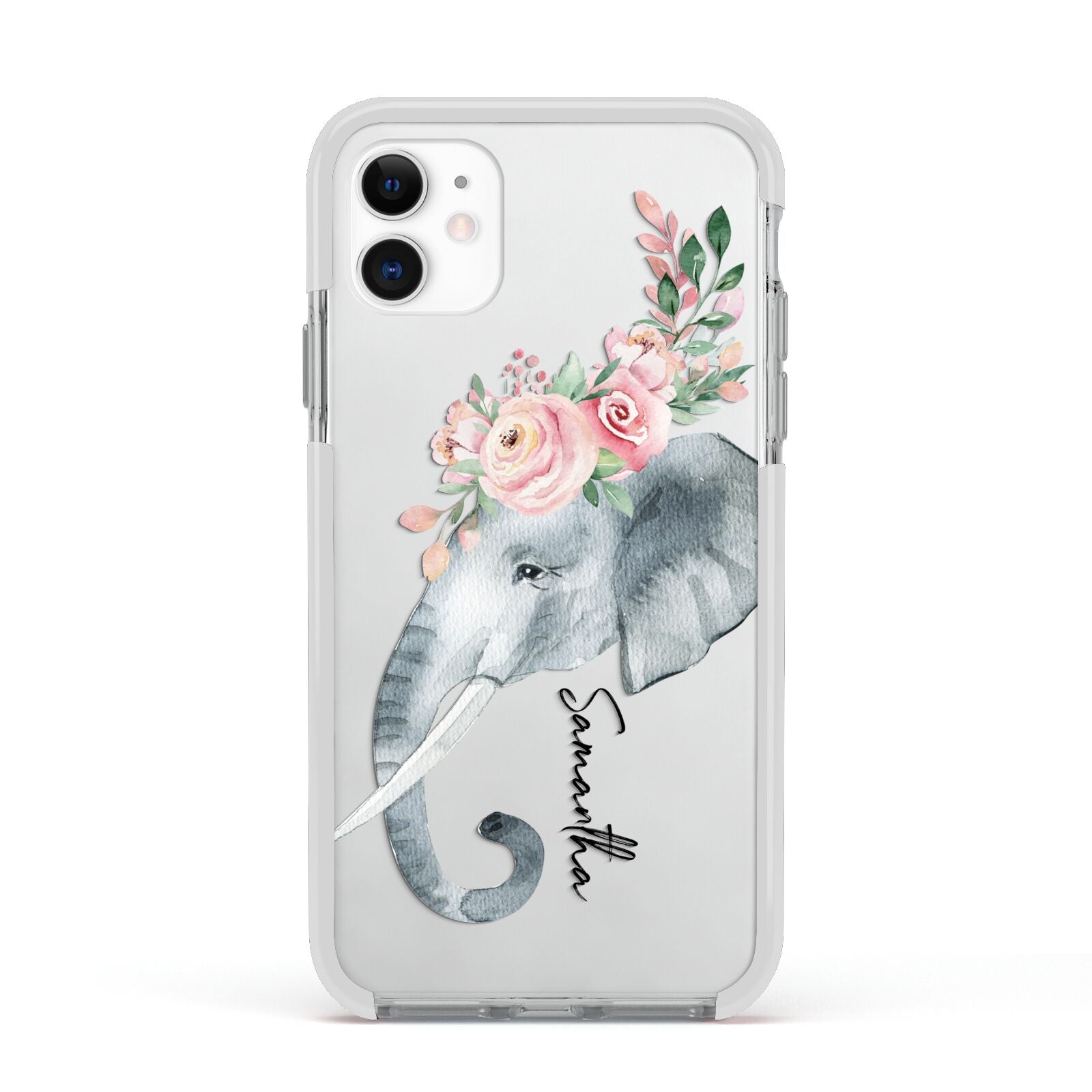 Personalised Elephant Apple iPhone 11 in White with White Impact Case
