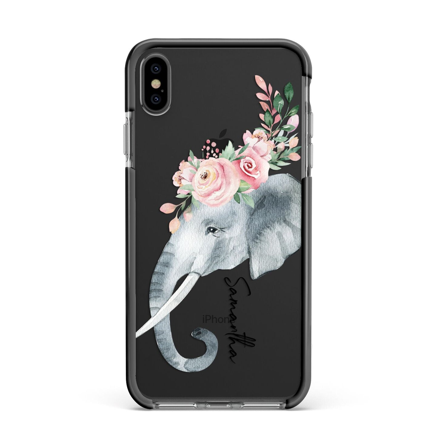 Personalised Elephant Apple iPhone Xs Max Impact Case Black Edge on Black Phone