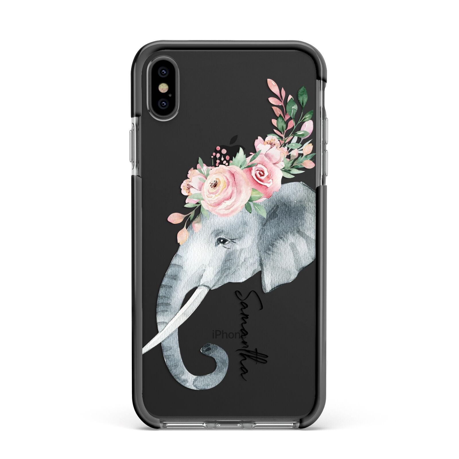 Personalised Elephant Apple iPhone Xs Max Impact Case Black Edge on Black Phone
