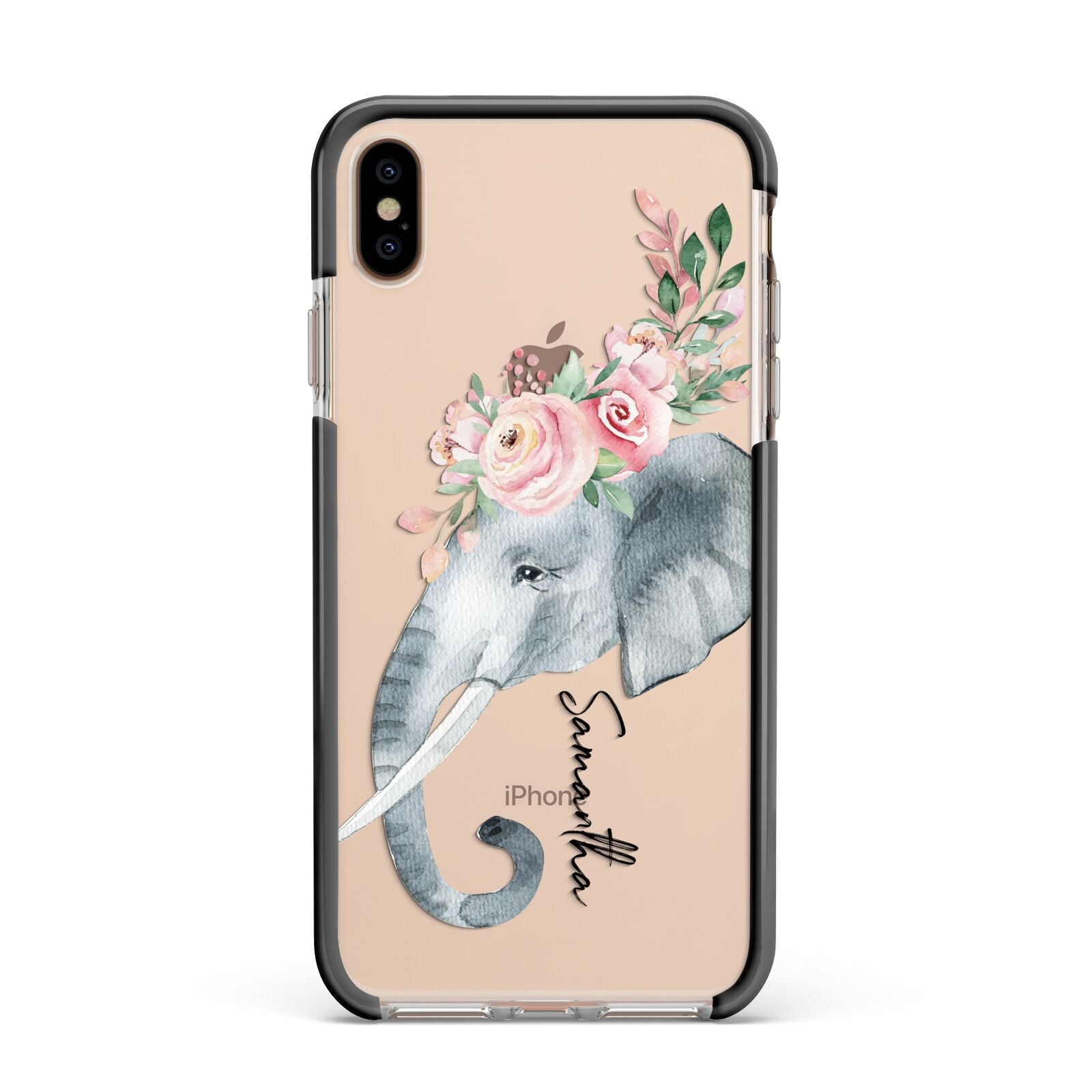 Personalised Elephant Apple iPhone Xs Max Impact Case Black Edge on Gold Phone