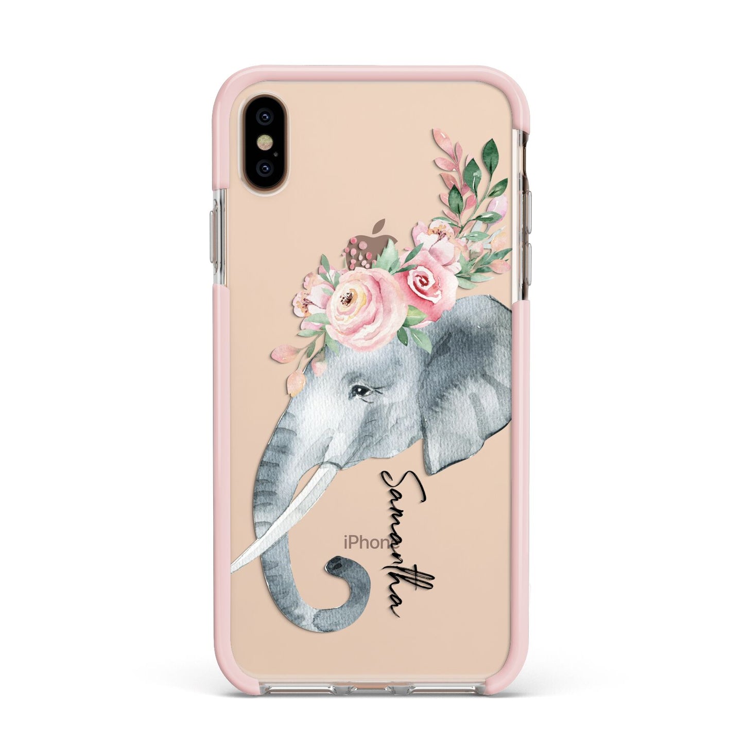Personalised Elephant Apple iPhone Xs Max Impact Case Pink Edge on Gold Phone