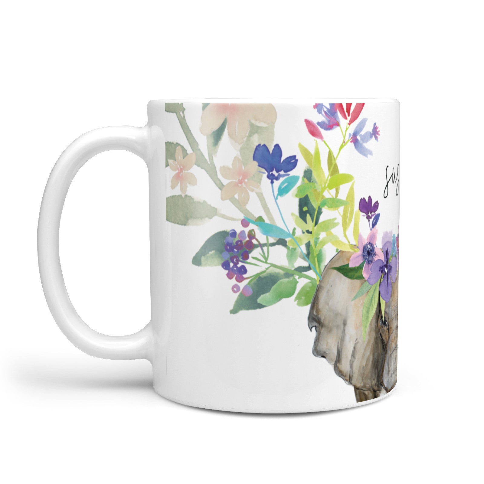 Personalised Elephant Floral 10oz Mug Alternative Image 1