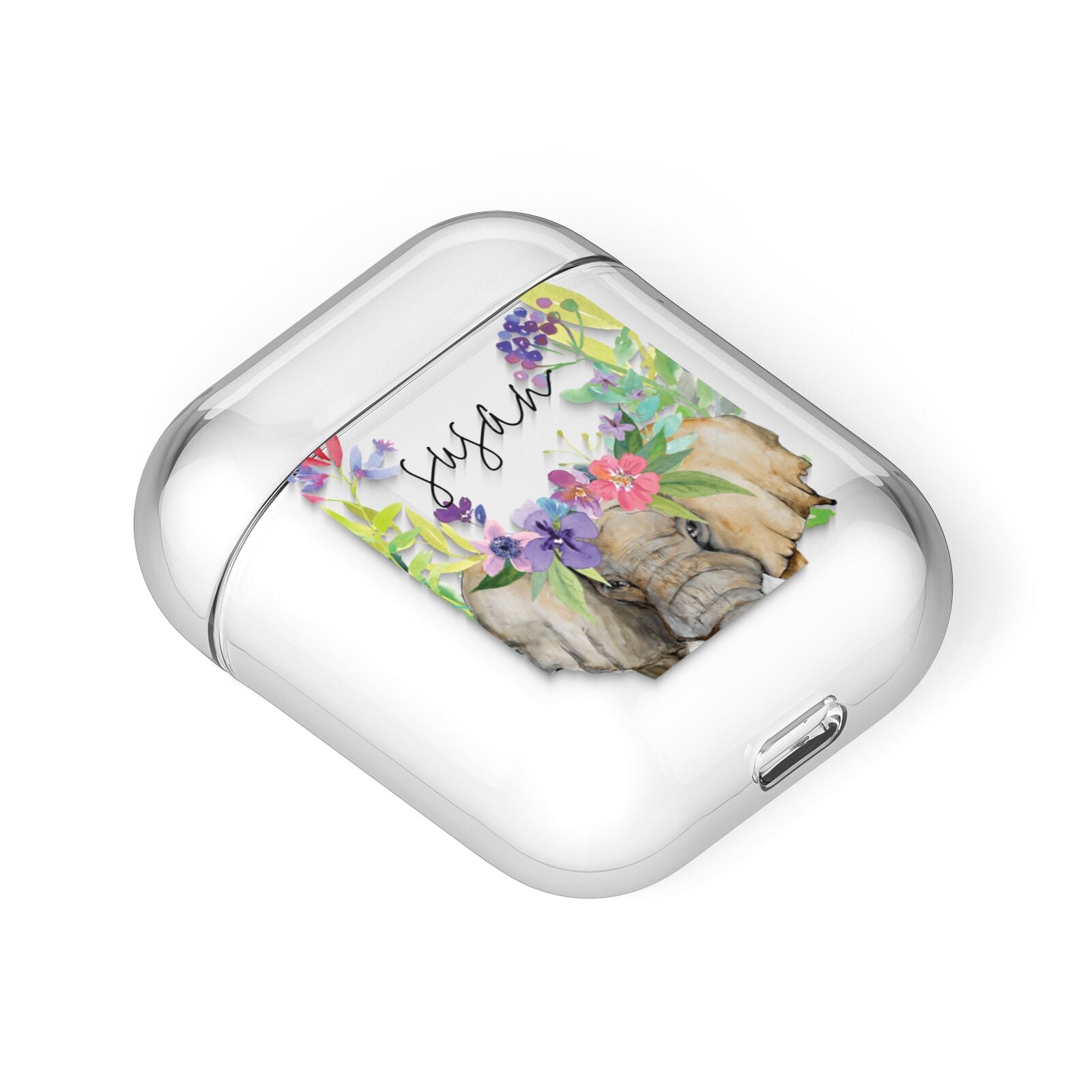 Personalised Elephant Floral AirPods Case Laid Flat