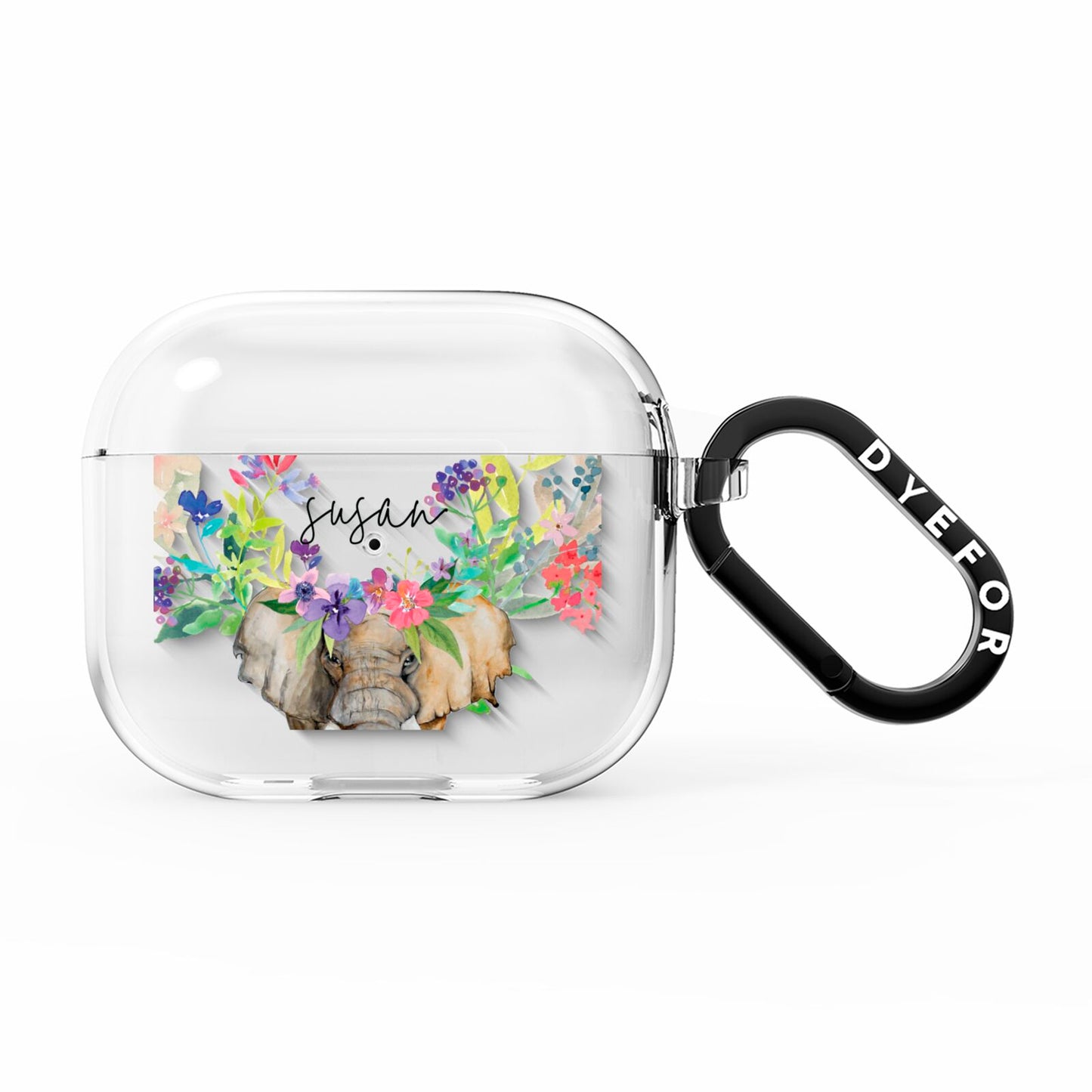 Personalised Elephant Floral AirPods Clear Case 3rd Gen