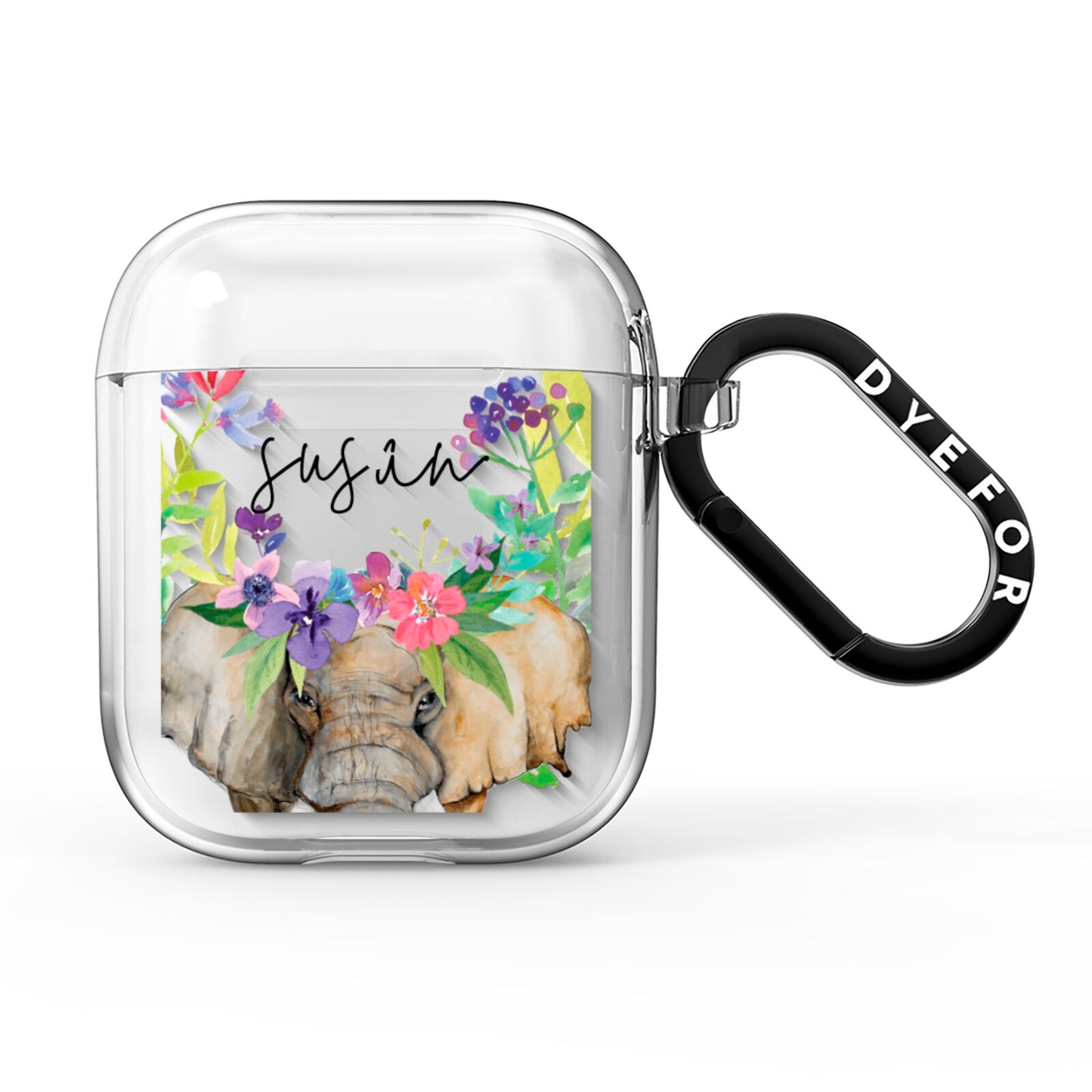 Personalised Elephant Floral AirPods Clear Case