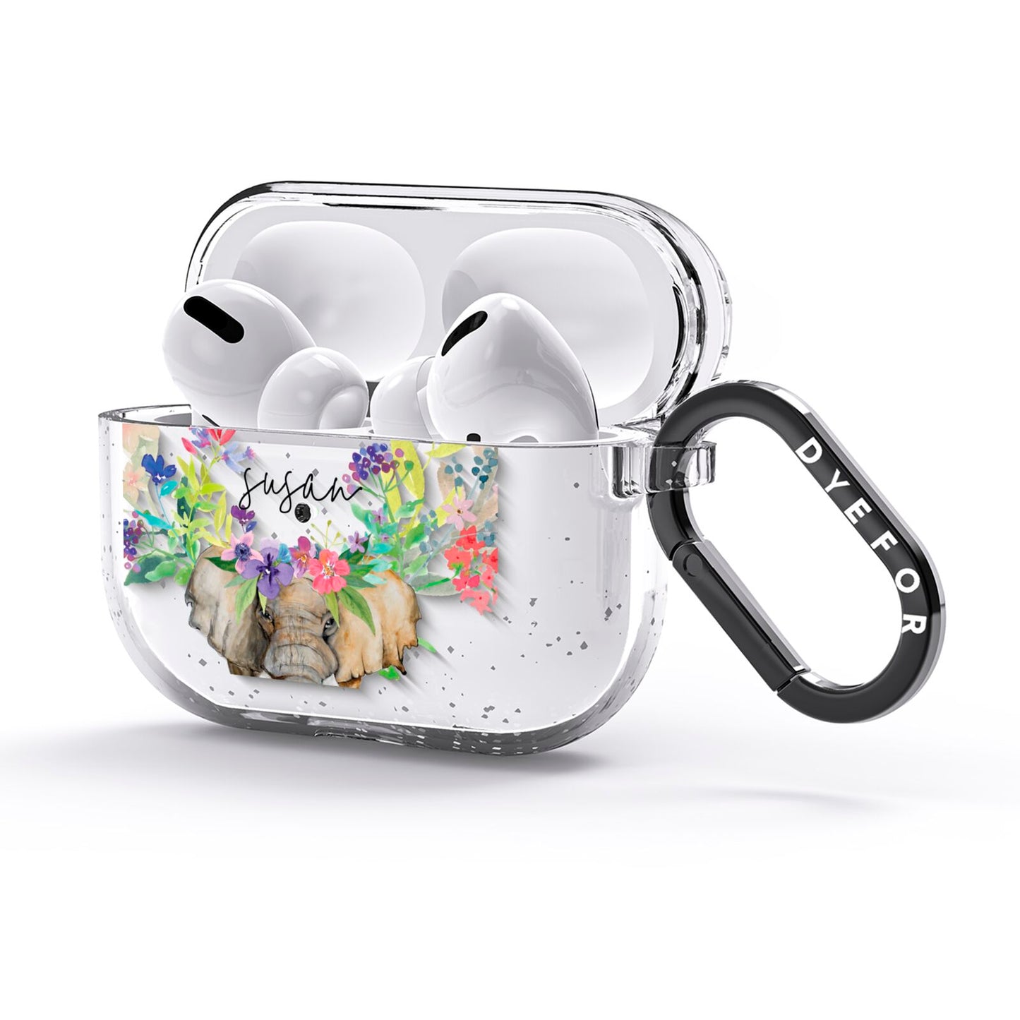 Personalised Elephant Floral AirPods Glitter Case 3rd Gen Side Image