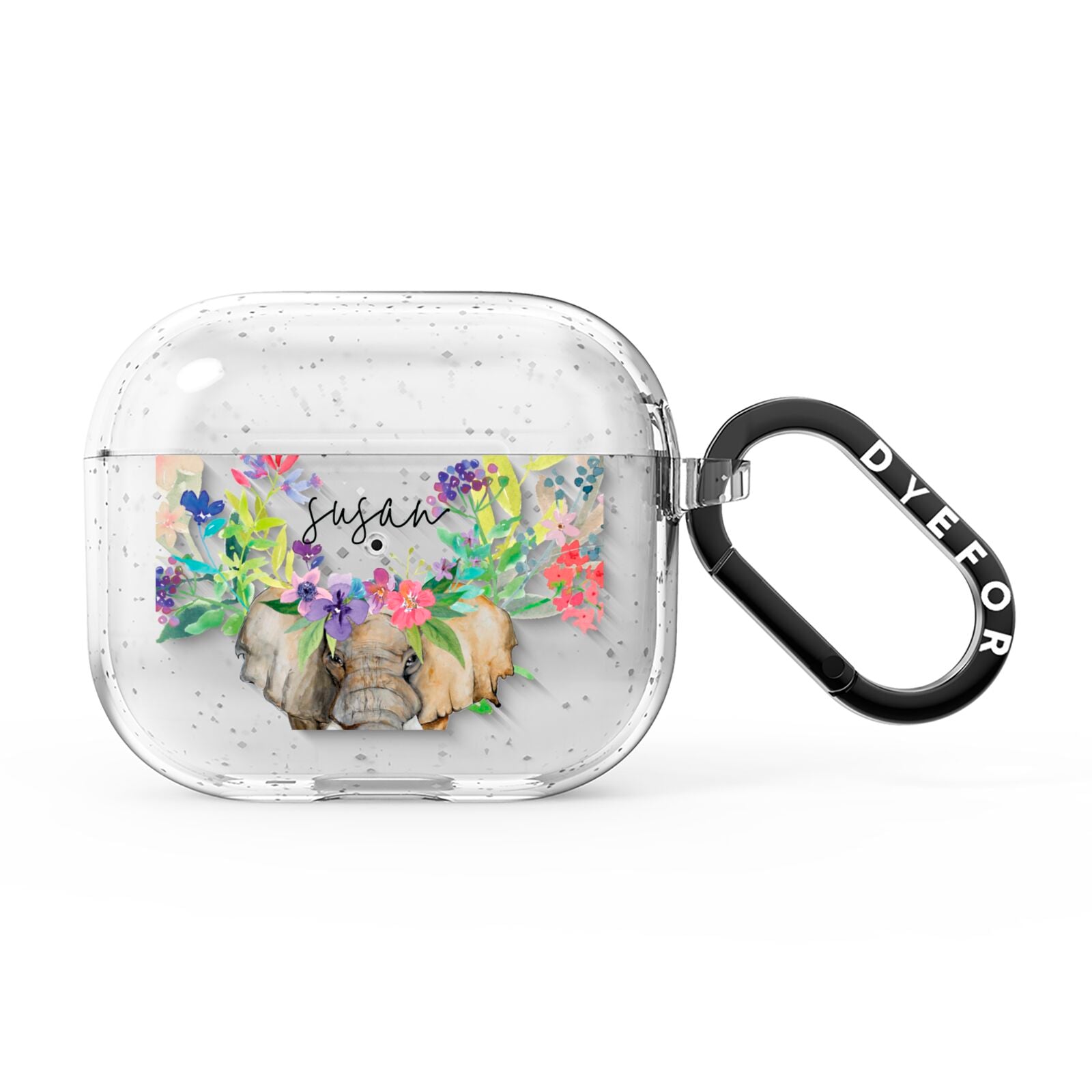 Personalised Elephant Floral AirPods Glitter Case 3rd Gen