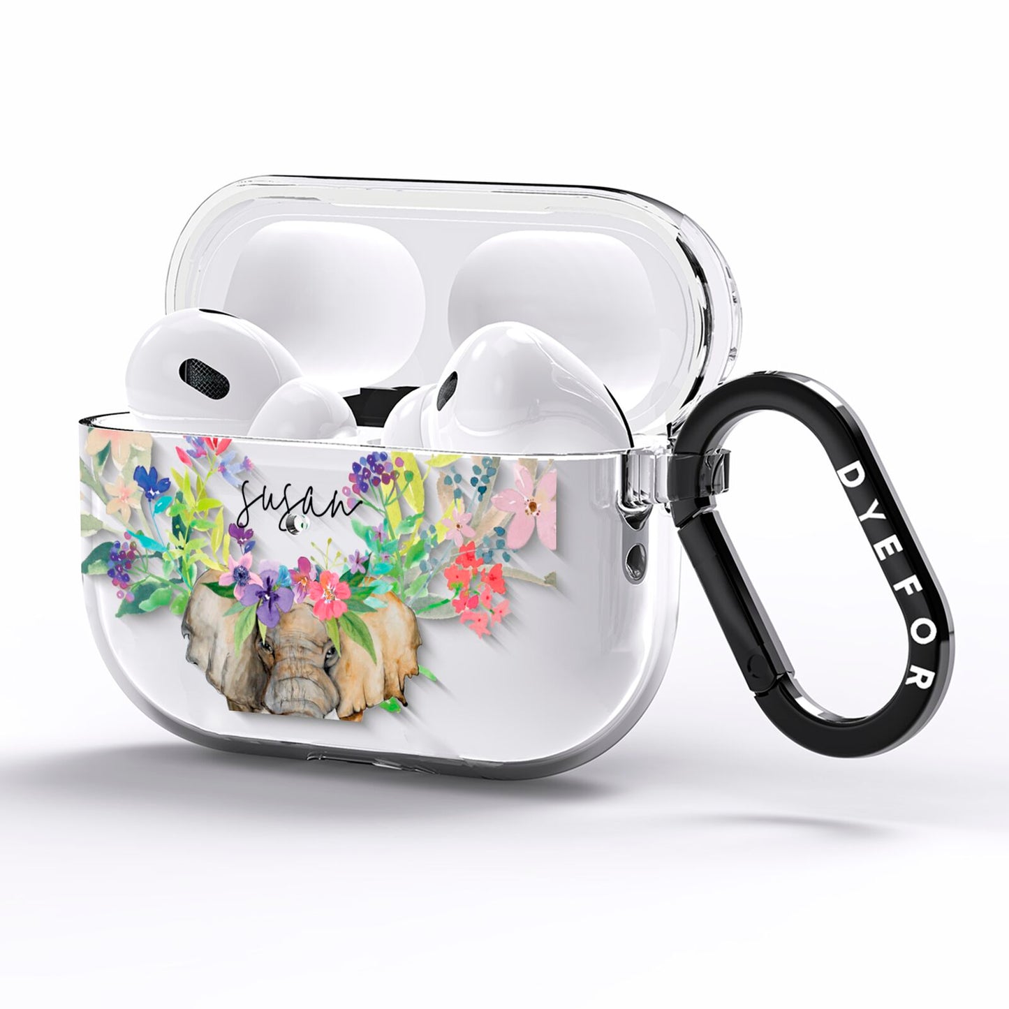 Personalised Elephant Floral AirPods Pro Clear Case Side Image