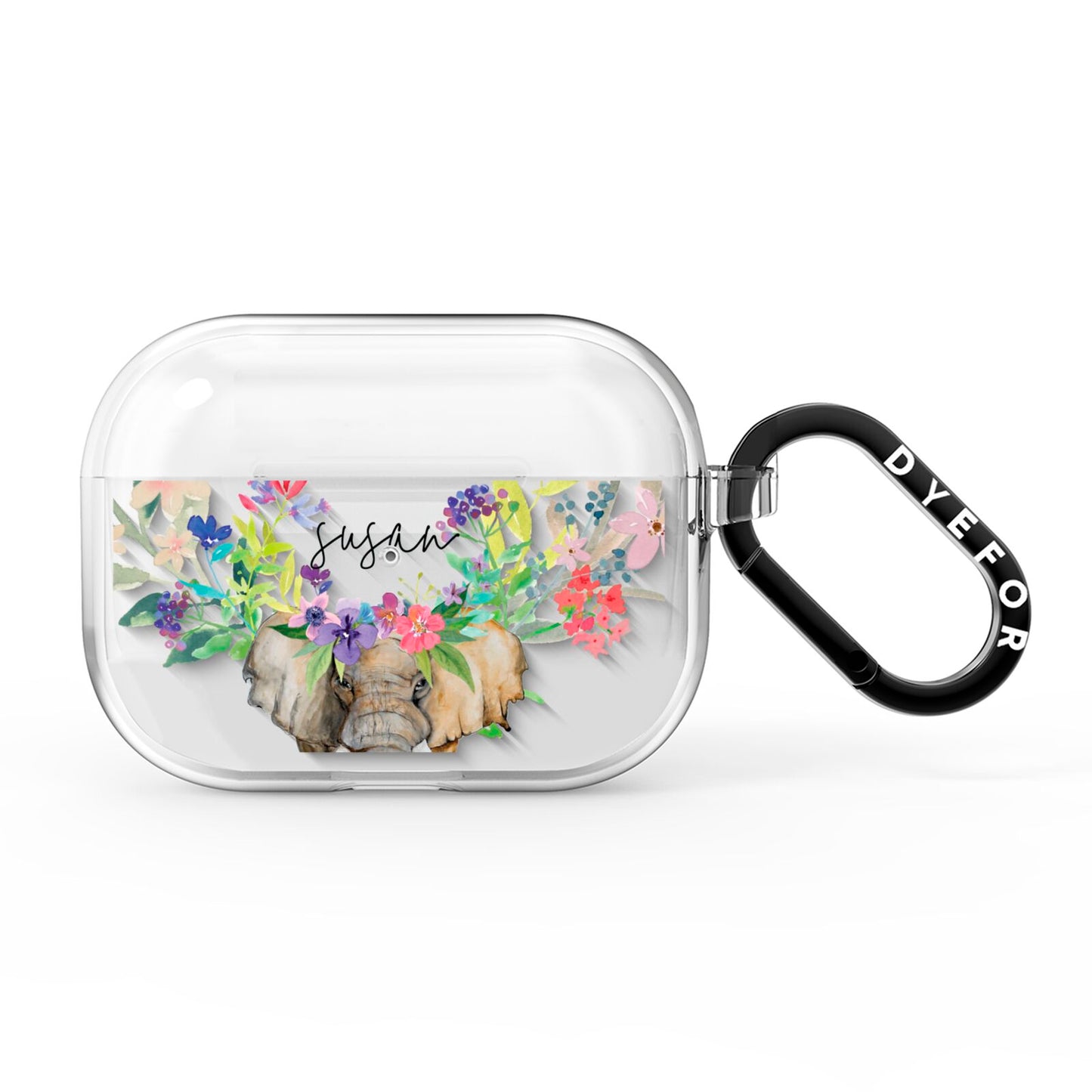 Personalised Elephant Floral AirPods Pro Clear Case