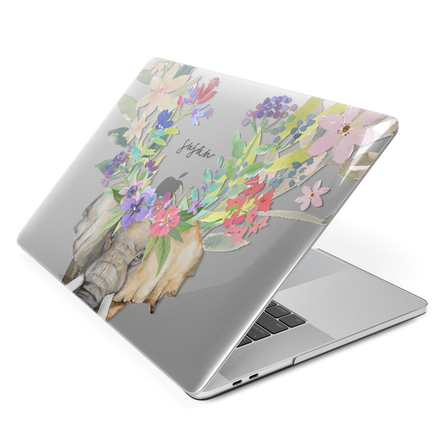 Personalised Elephant Floral Apple MacBook Case Side View