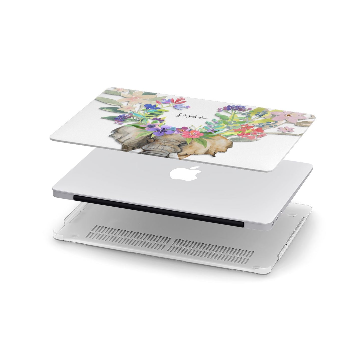 Personalised Elephant Floral Apple MacBook Case in Detail