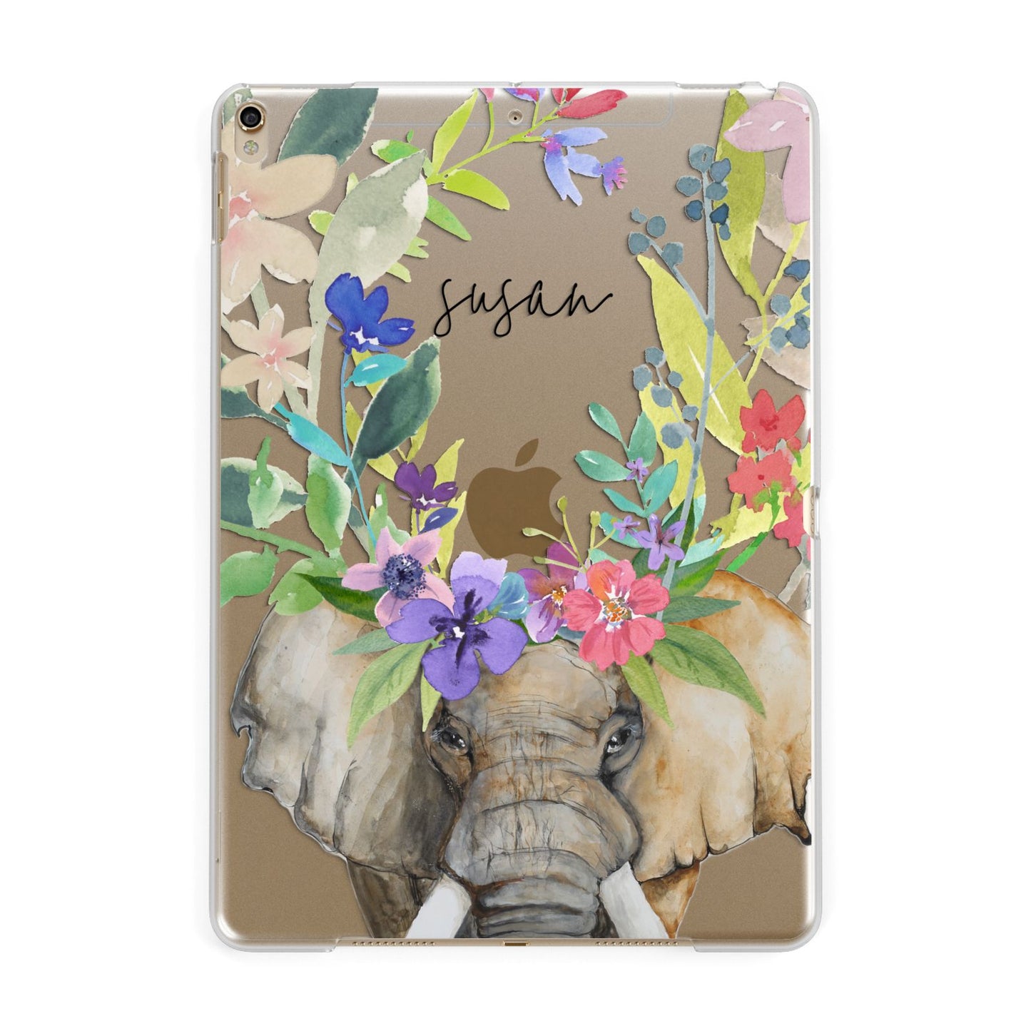 Personalised Elephant Floral Apple iPad Gold Case