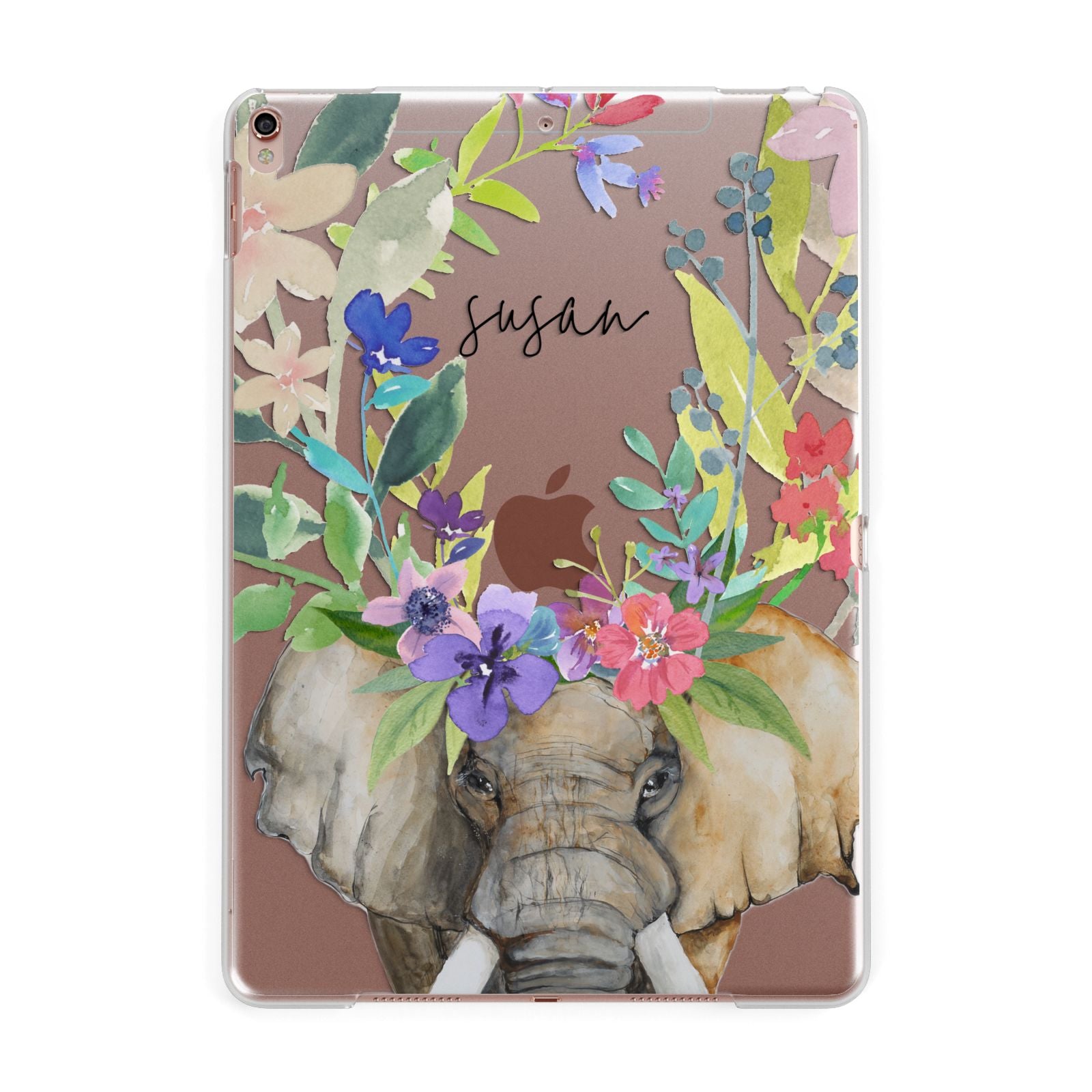 Personalised Elephant Floral Apple iPad Rose Gold Case