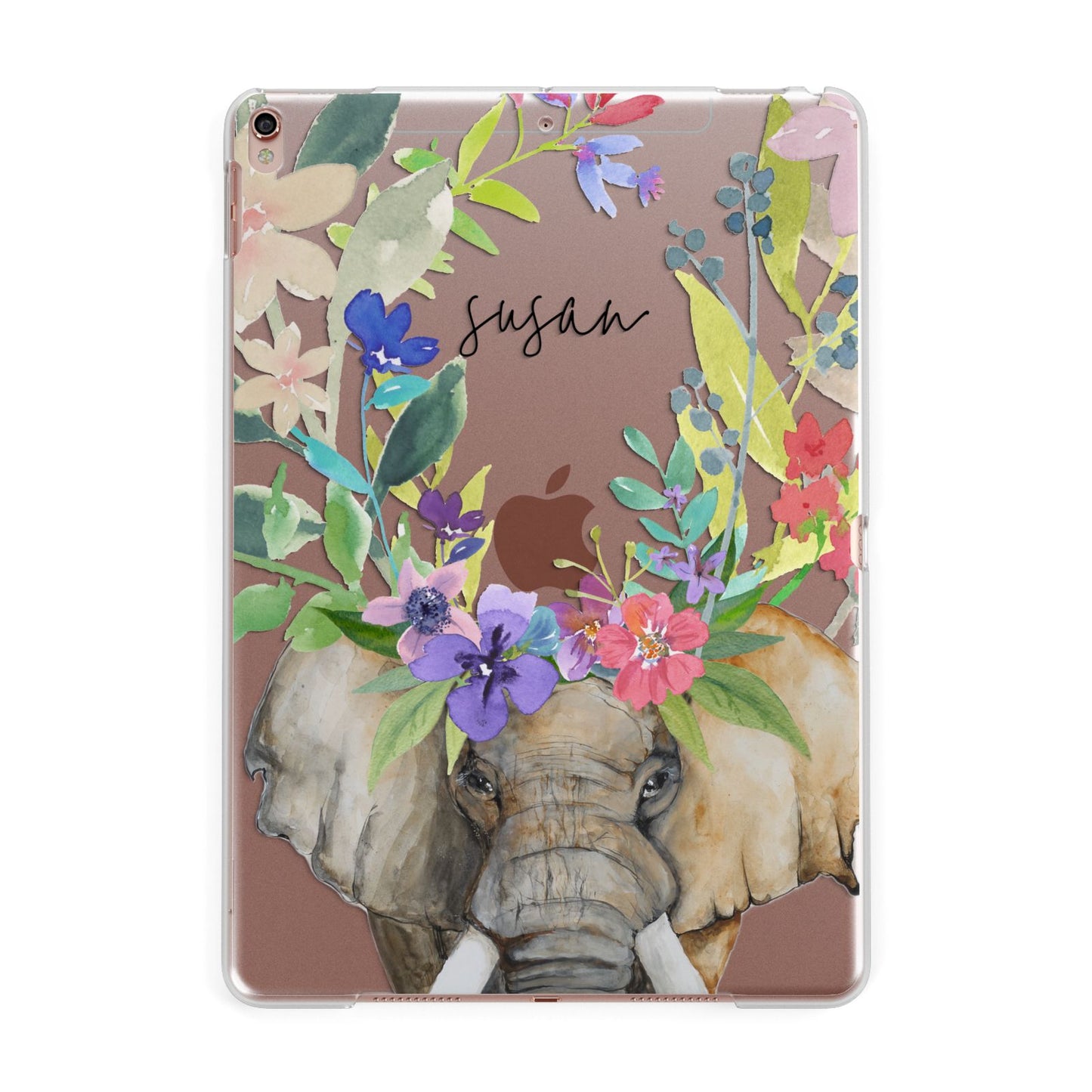 Personalised Elephant Floral Apple iPad Rose Gold Case