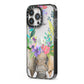 Personalised Elephant Floral iPhone 13 Pro Black Impact Case Side Angle on Silver phone