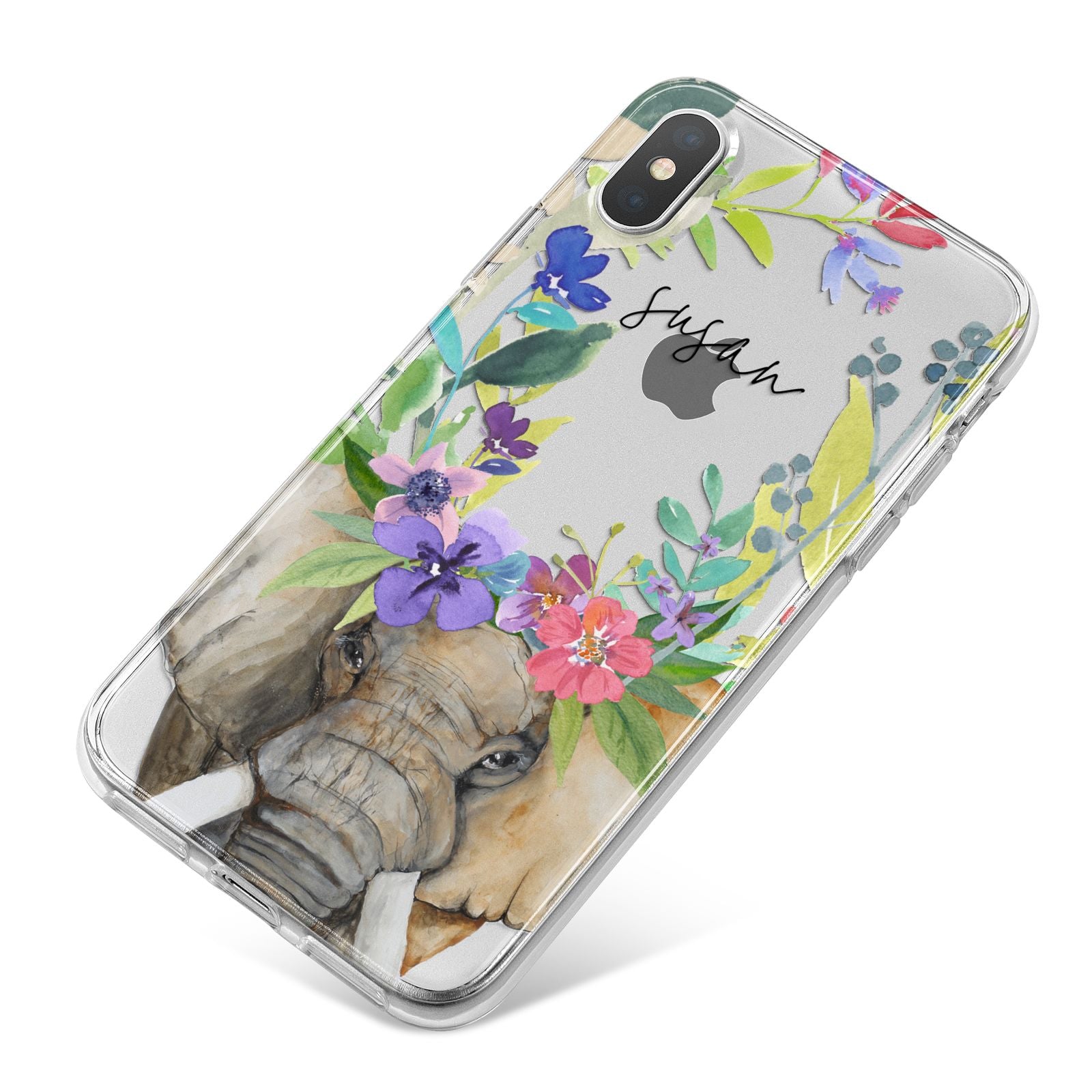 Personalised Elephant Floral iPhone X Bumper Case on Silver iPhone
