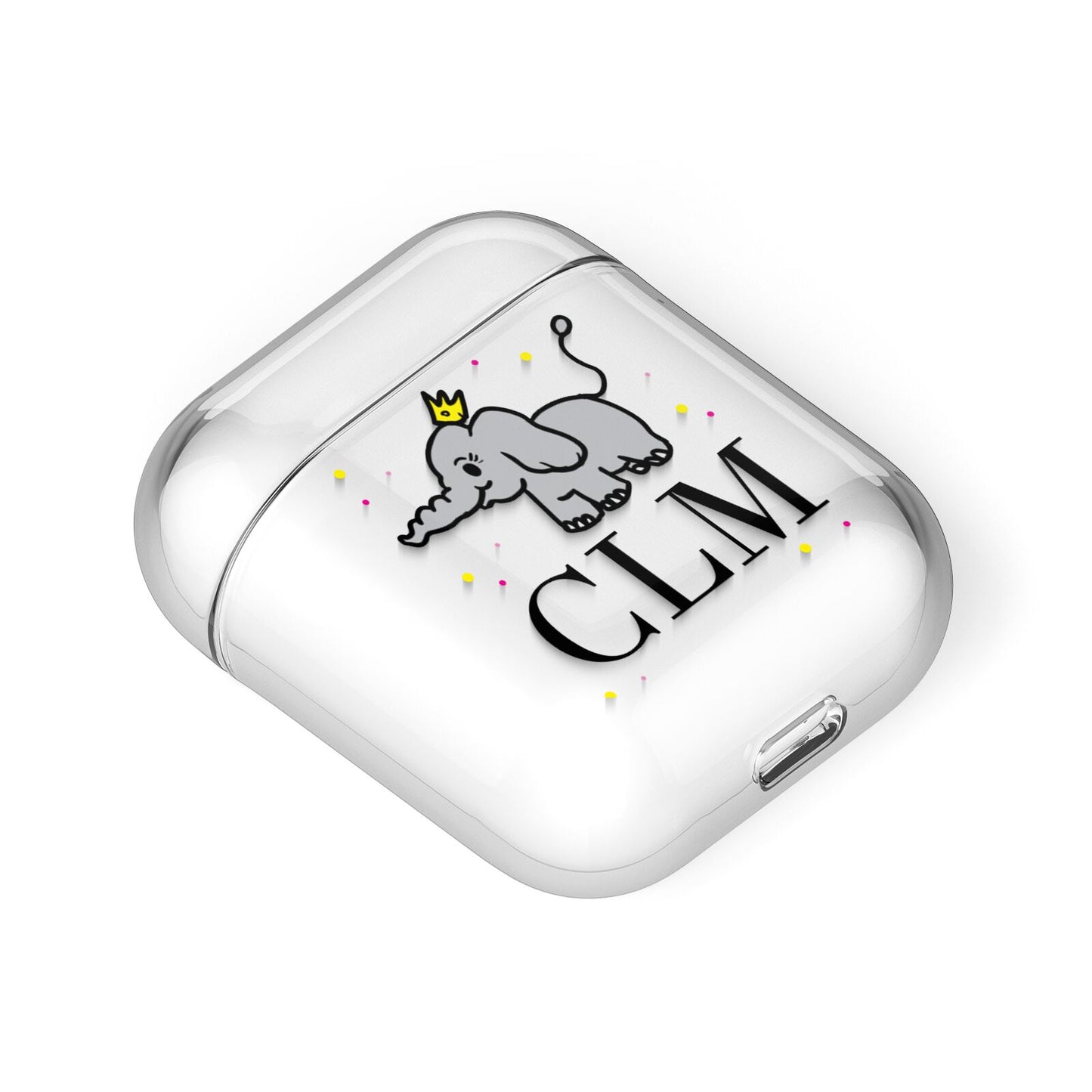 Personalised Elephant Initials Clear AirPods Case Laid Flat