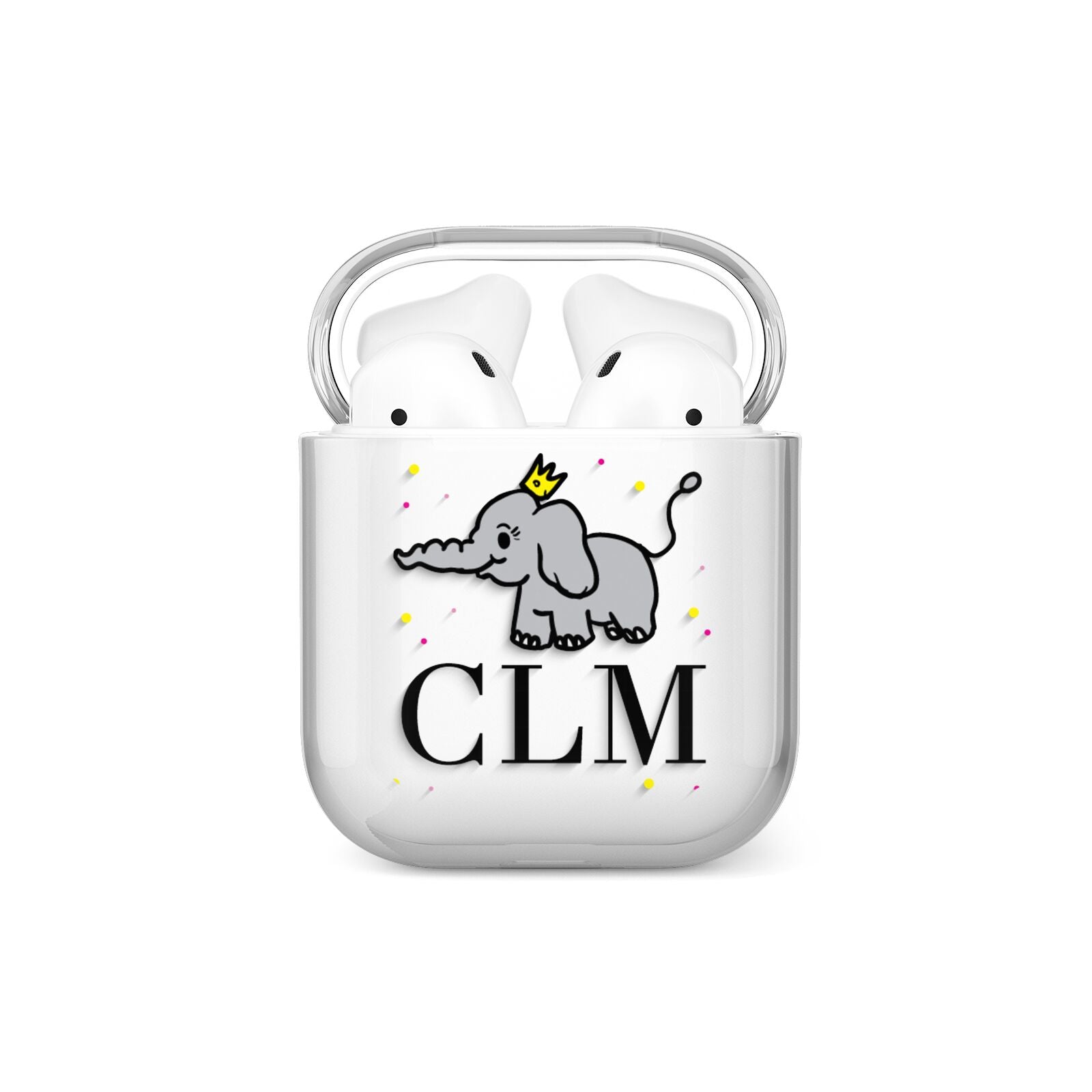 Personalised Elephant Initials Clear AirPods Case