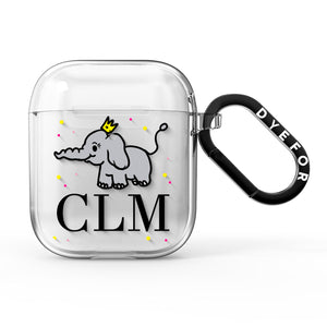 Personalised Elephant Initials Clear AirPods Case