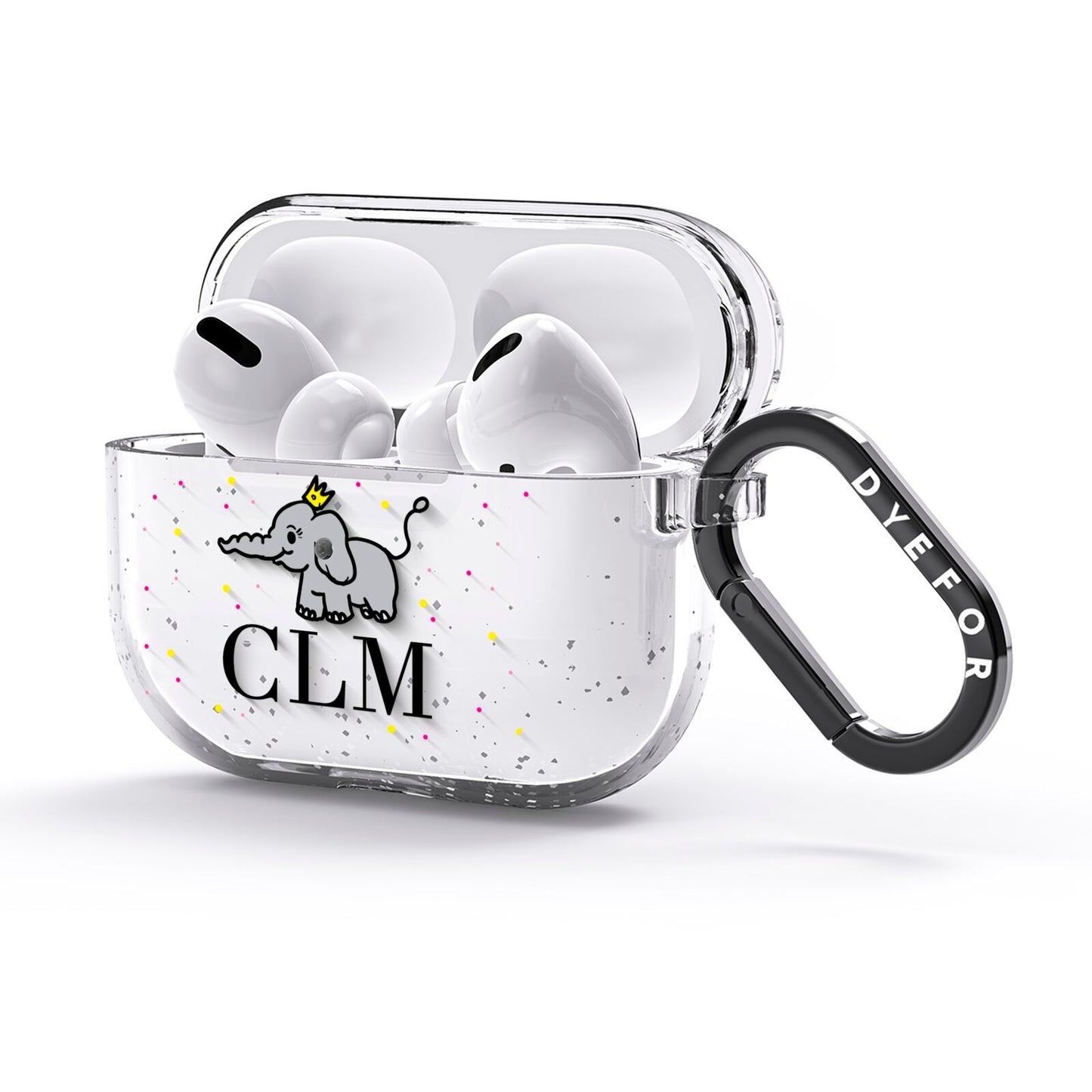 Personalised Elephant Initials Clear AirPods Glitter Case 3rd Gen Side Image