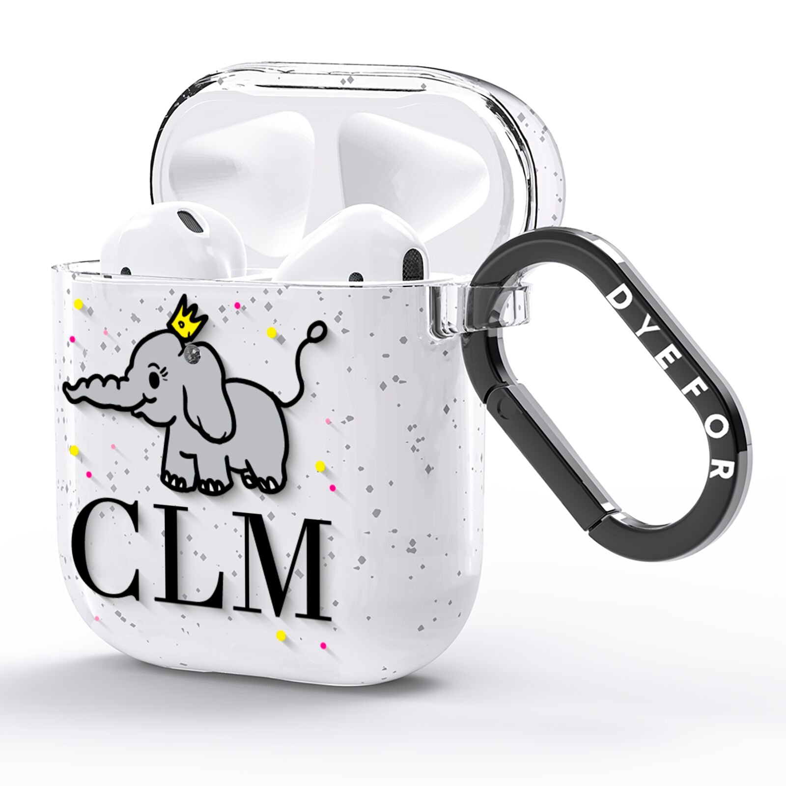 Personalised Elephant Initials Clear AirPods Glitter Case Side Image