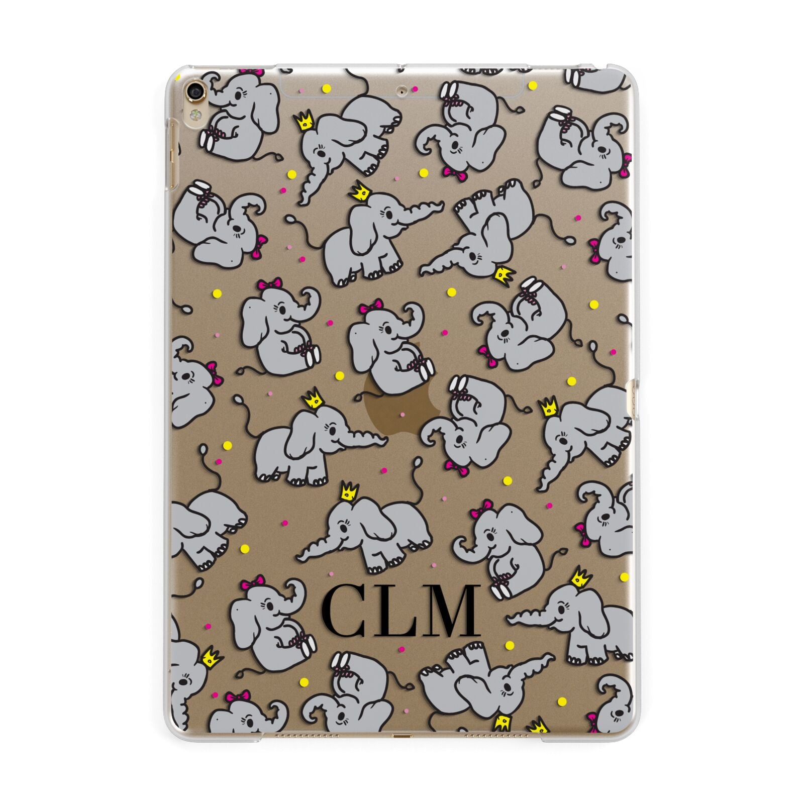 Personalised Elephant Initials Clear Apple iPad Gold Case