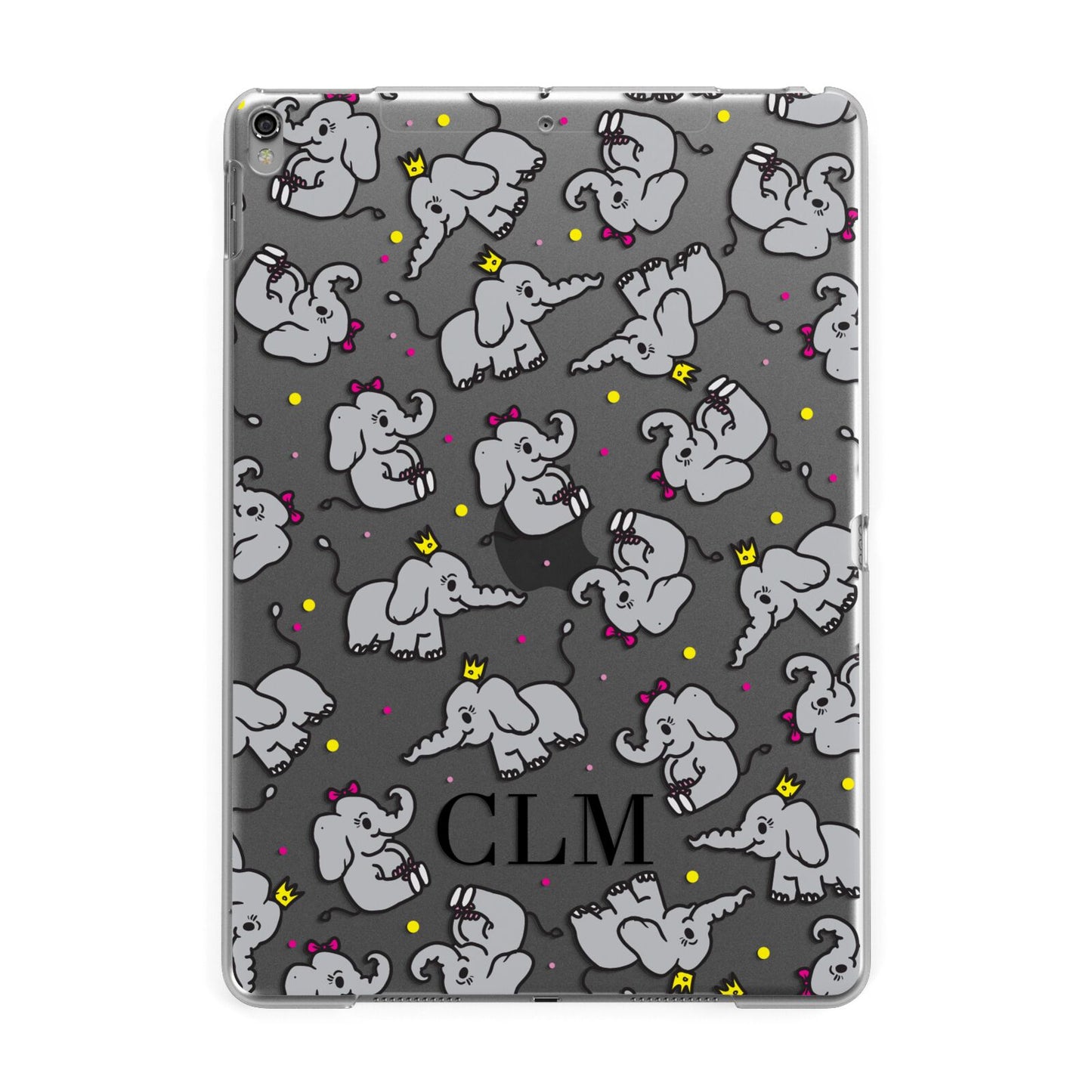 Personalised Elephant Initials Clear Apple iPad Grey Case