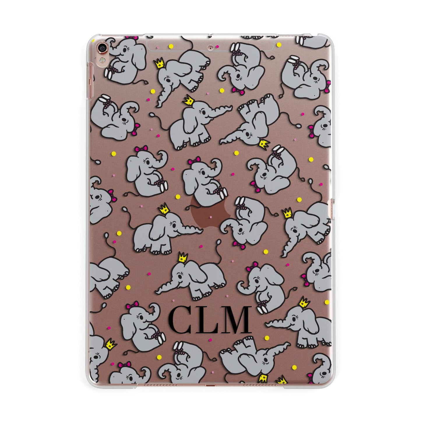 Personalised Elephant Initials Clear Apple iPad Rose Gold Case