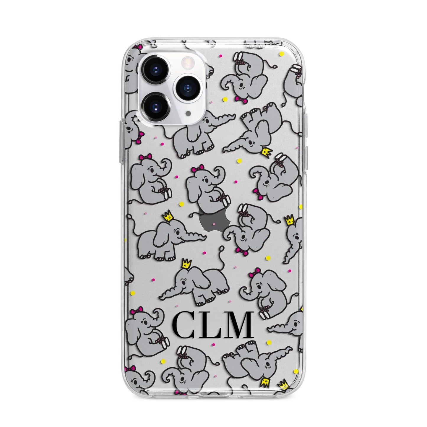 Personalised Elephant Initials Clear Apple iPhone 11 Pro Max in Silver with Bumper Case