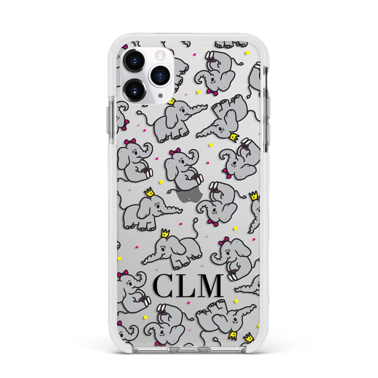 Personalised Elephant Initials Clear Apple iPhone 11 Pro Max in Silver with White Impact Case