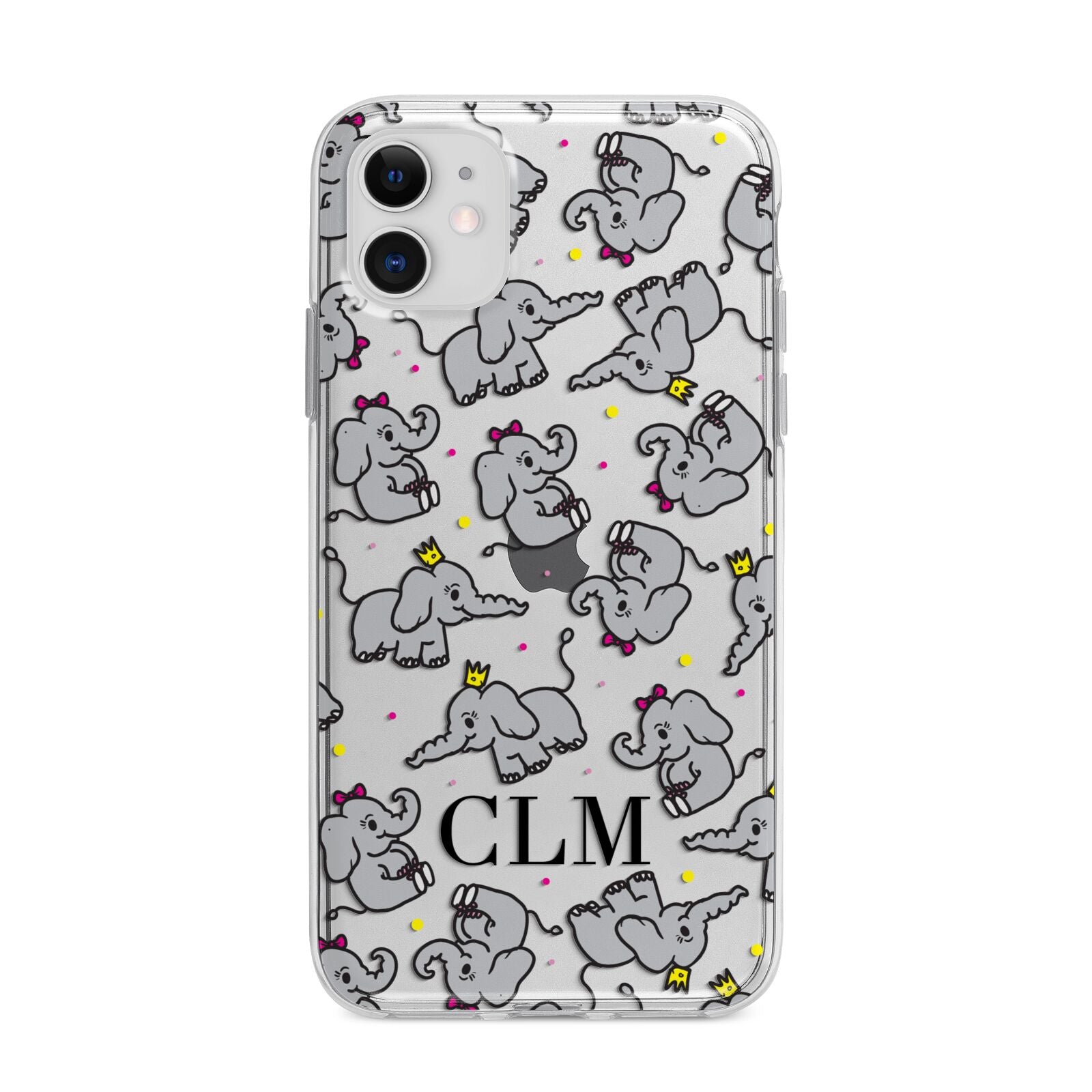 Personalised Elephant Initials Clear Apple iPhone 11 in White with Bumper Case