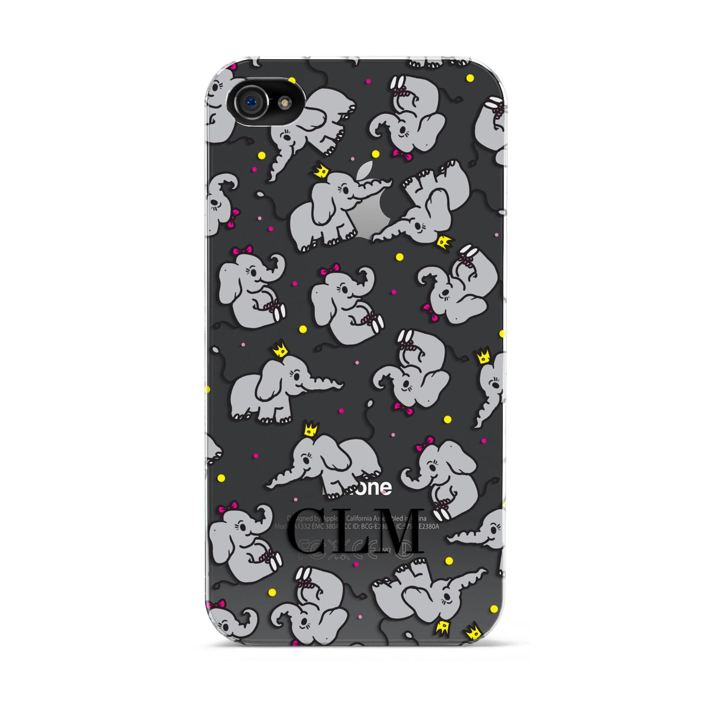 Personalised Elephant Initials Clear Apple iPhone 4s Case