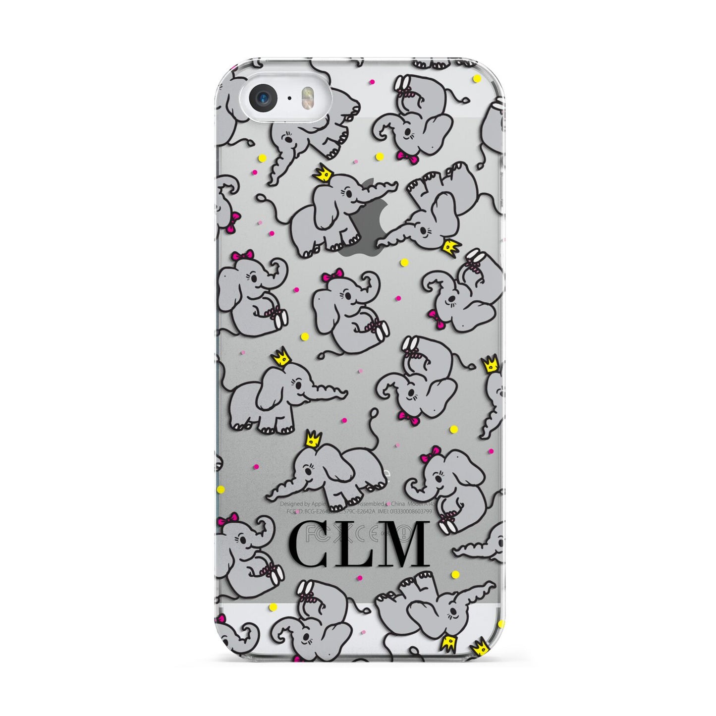 Personalised Elephant Initials Clear Apple iPhone 5 Case