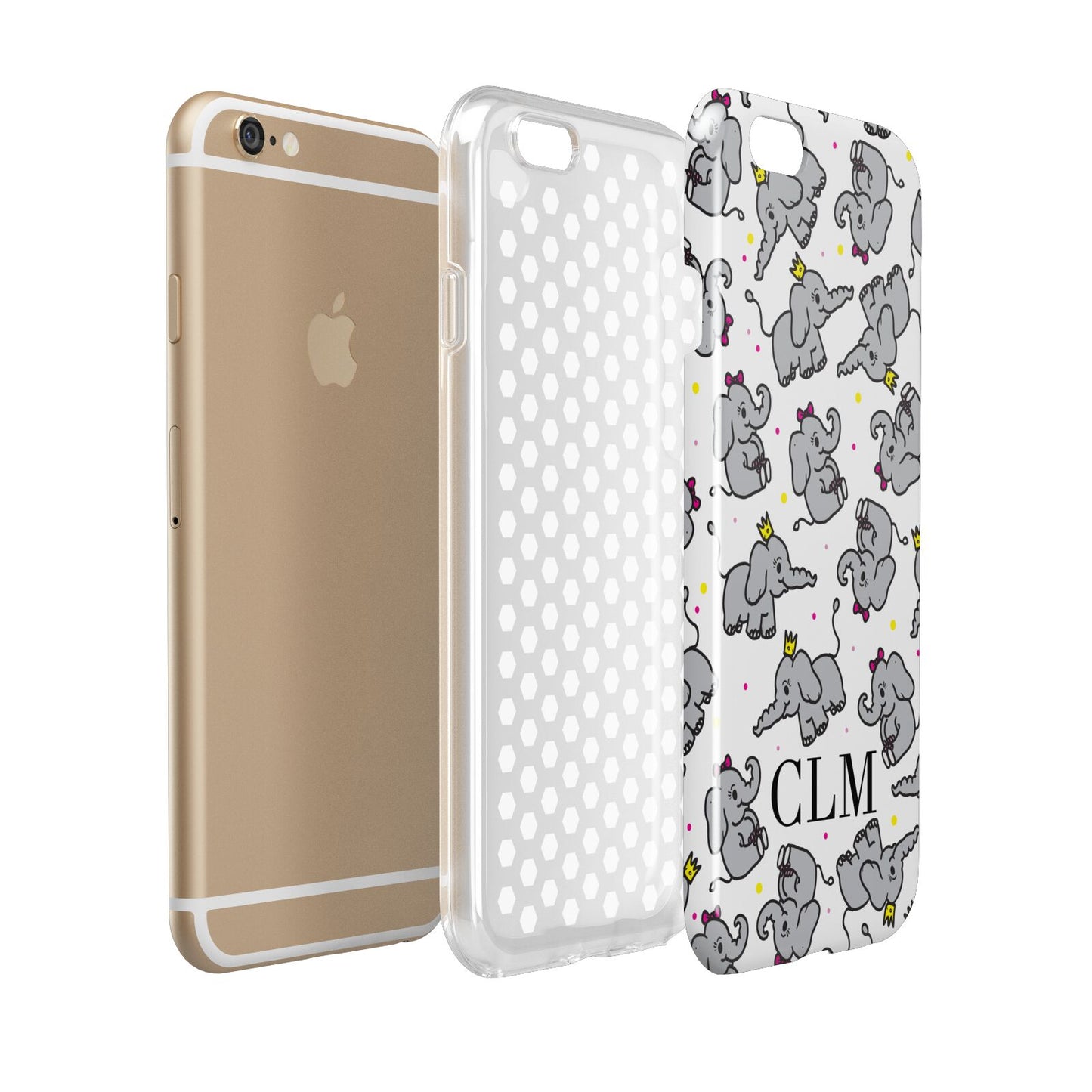 Personalised Elephant Initials Clear Apple iPhone 6 3D Tough Case Expanded view