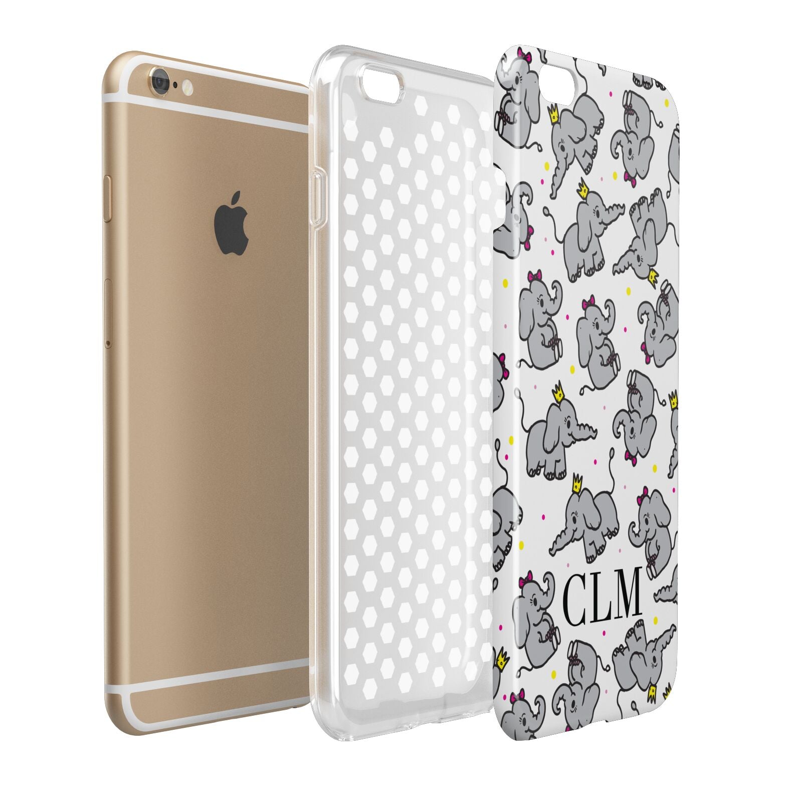 Personalised Elephant Initials Clear Apple iPhone 6 Plus 3D Tough Case Expand Detail Image