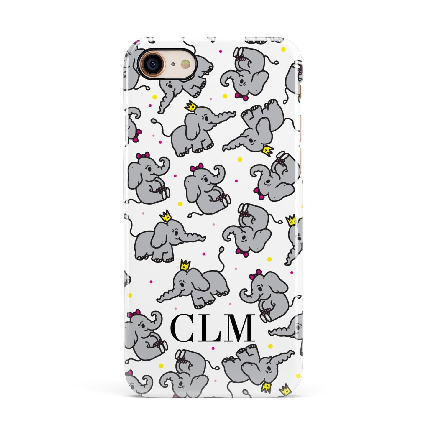 Personalised Elephant Initials Clear Apple iPhone 7 8 3D Snap Case
