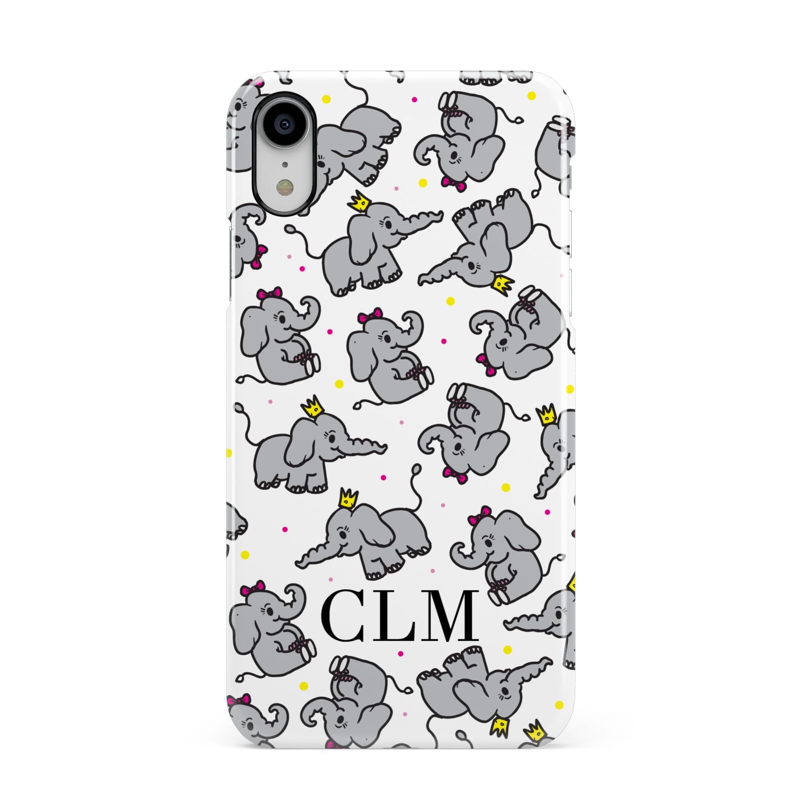 Personalised Elephant Initials Clear Apple iPhone XR White 3D Snap Case