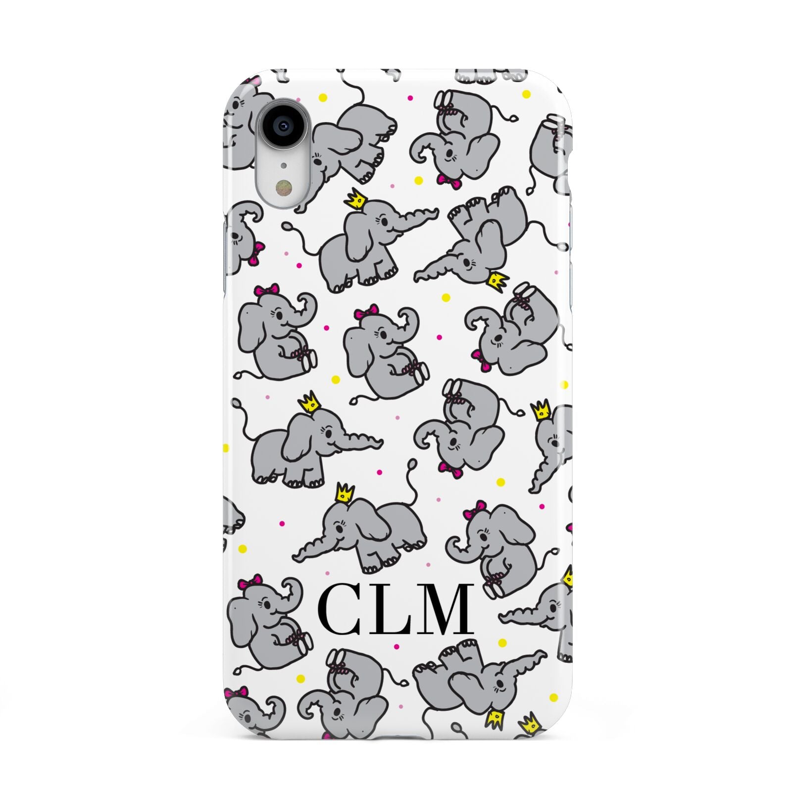 Personalised Elephant Initials Clear Apple iPhone XR White 3D Tough Case