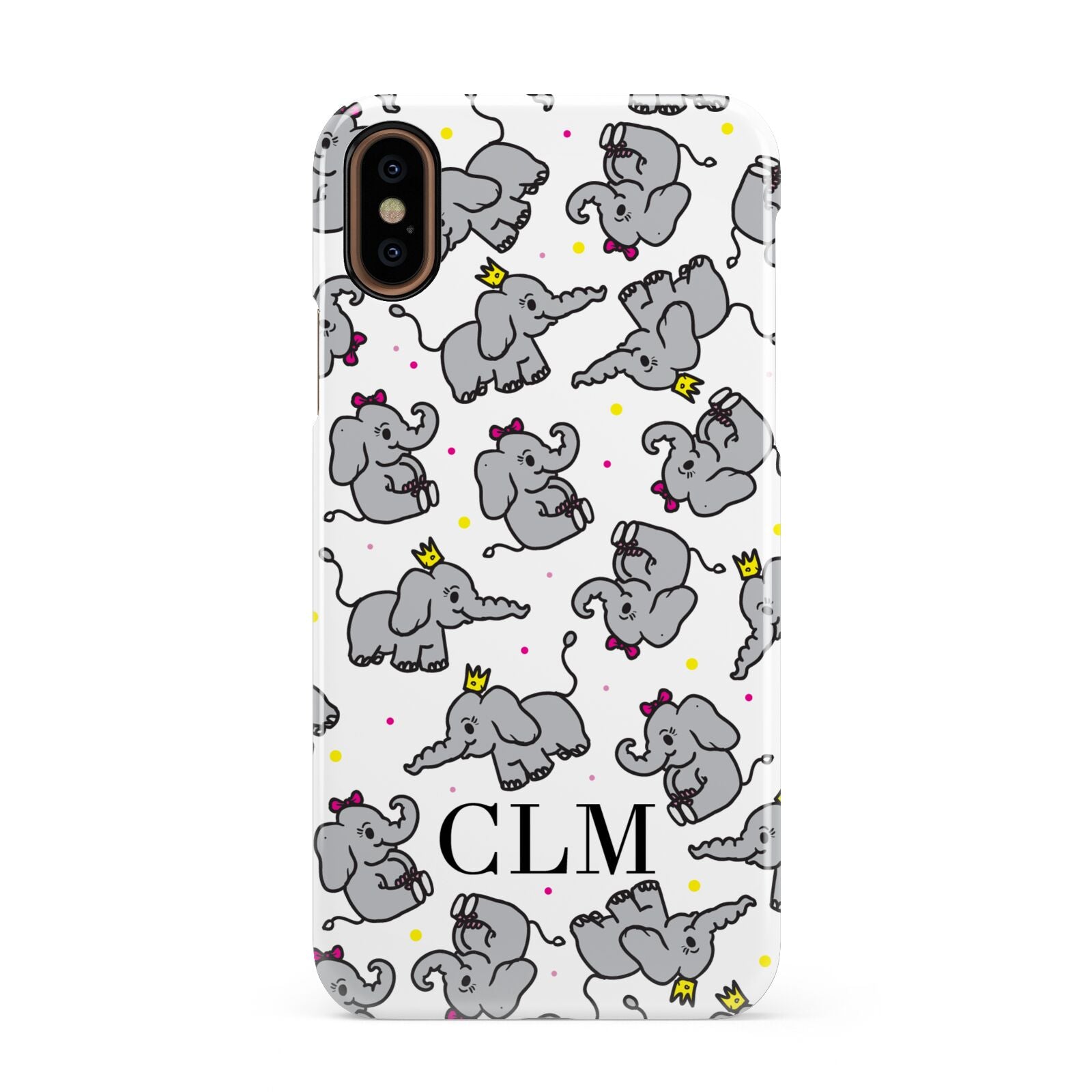 Personalised Elephant Initials Clear Apple iPhone XS 3D Snap Case