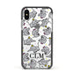 Personalised Elephant Initials Clear Apple iPhone Xs Impact Case Black Edge on Silver Phone