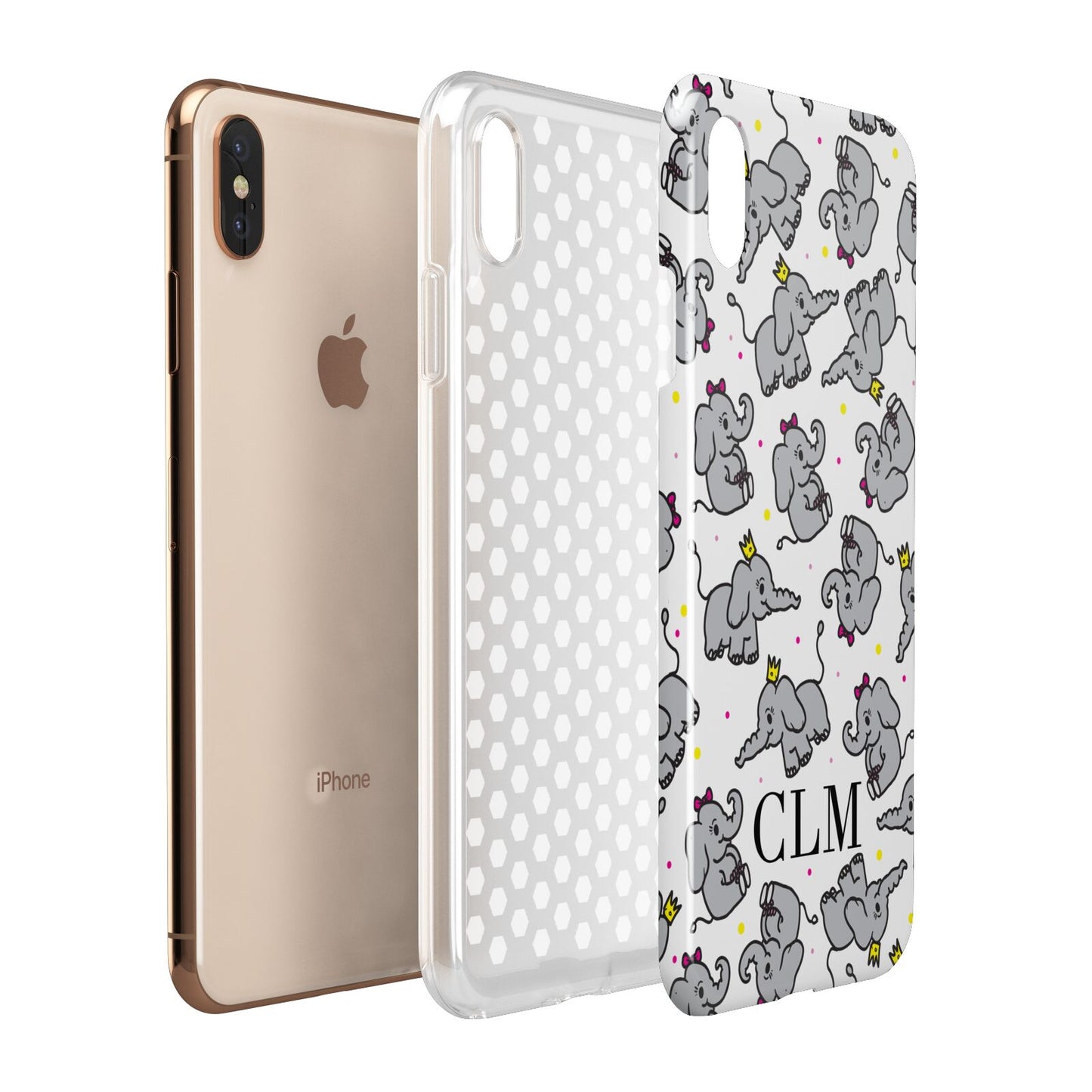 Personalised Elephant Initials Clear Apple iPhone Xs Max 3D Tough Case Expanded View