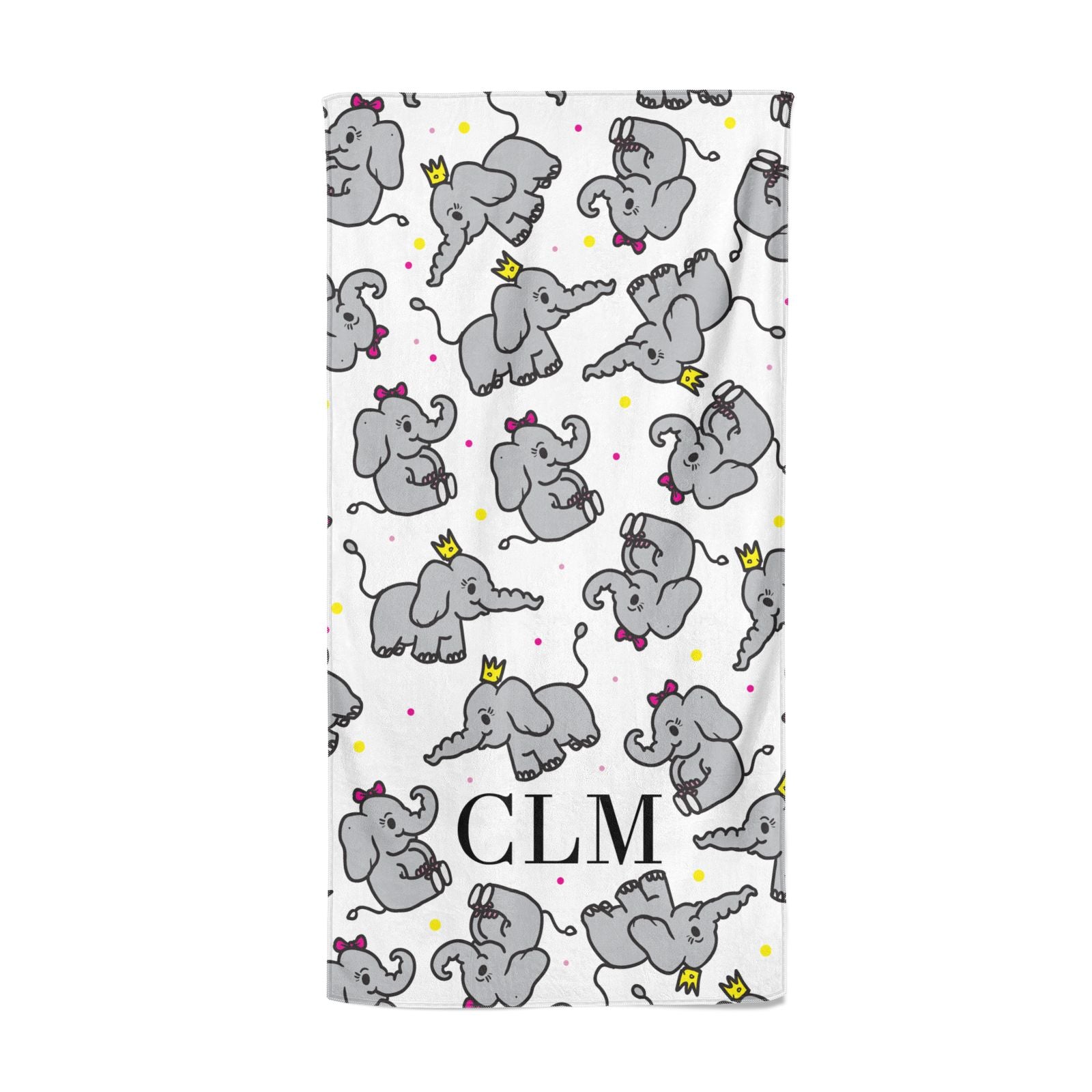 Personalised Elephant Initials Clear Beach Towel