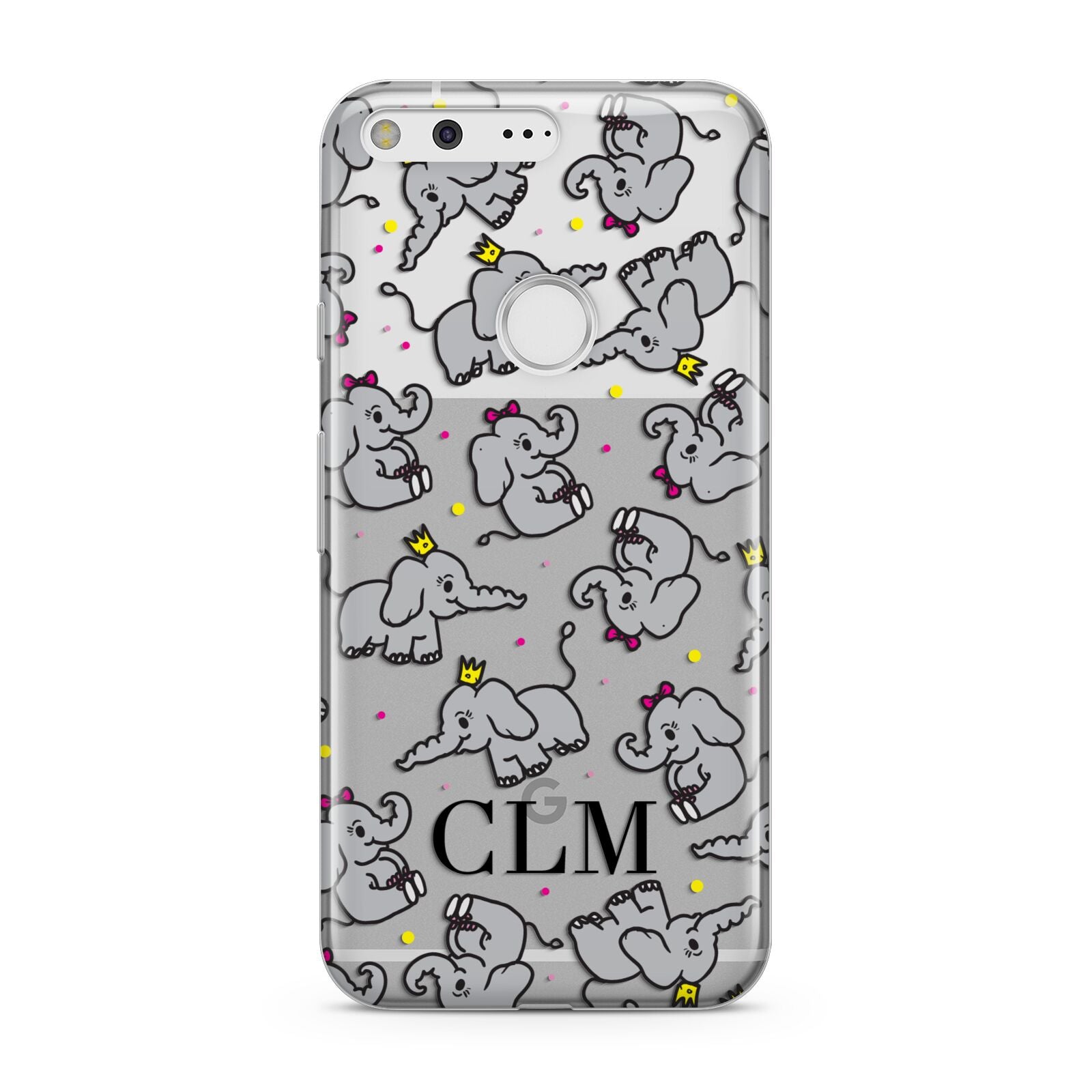 Personalised Elephant Initials Clear Google Pixel Case