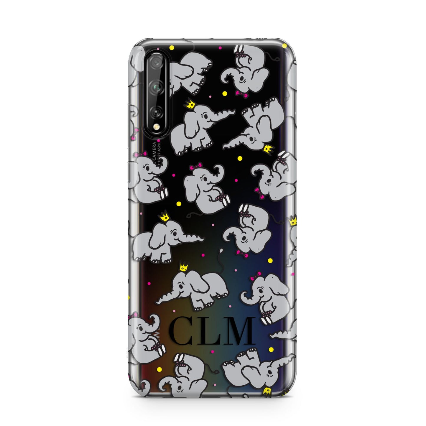 Personalised Elephant Initials Clear Huawei Enjoy 10s Phone Case