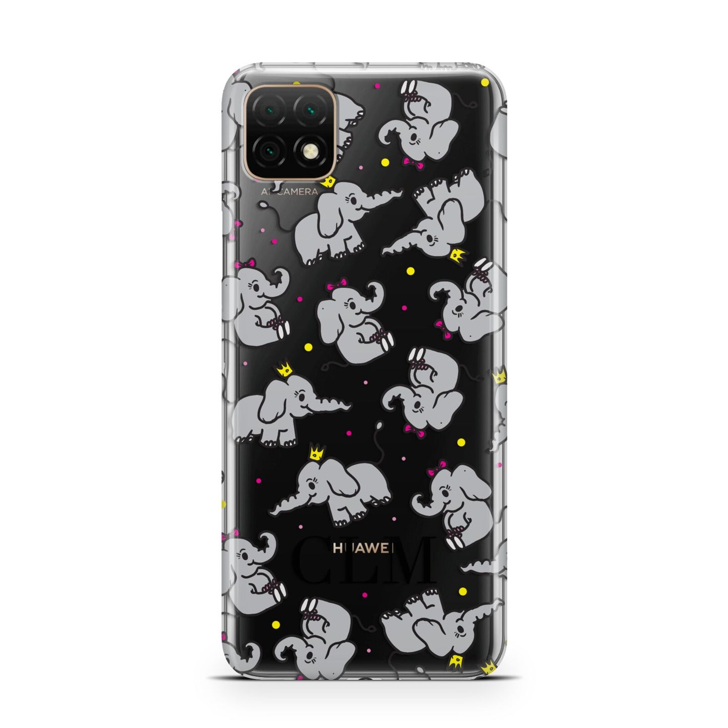 Personalised Elephant Initials Clear Huawei Enjoy 20 Phone Case