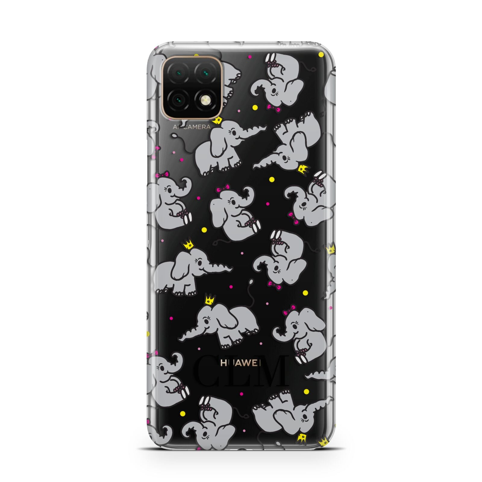 Personalised Elephant Initials Clear Huawei Enjoy 20 Phone Case